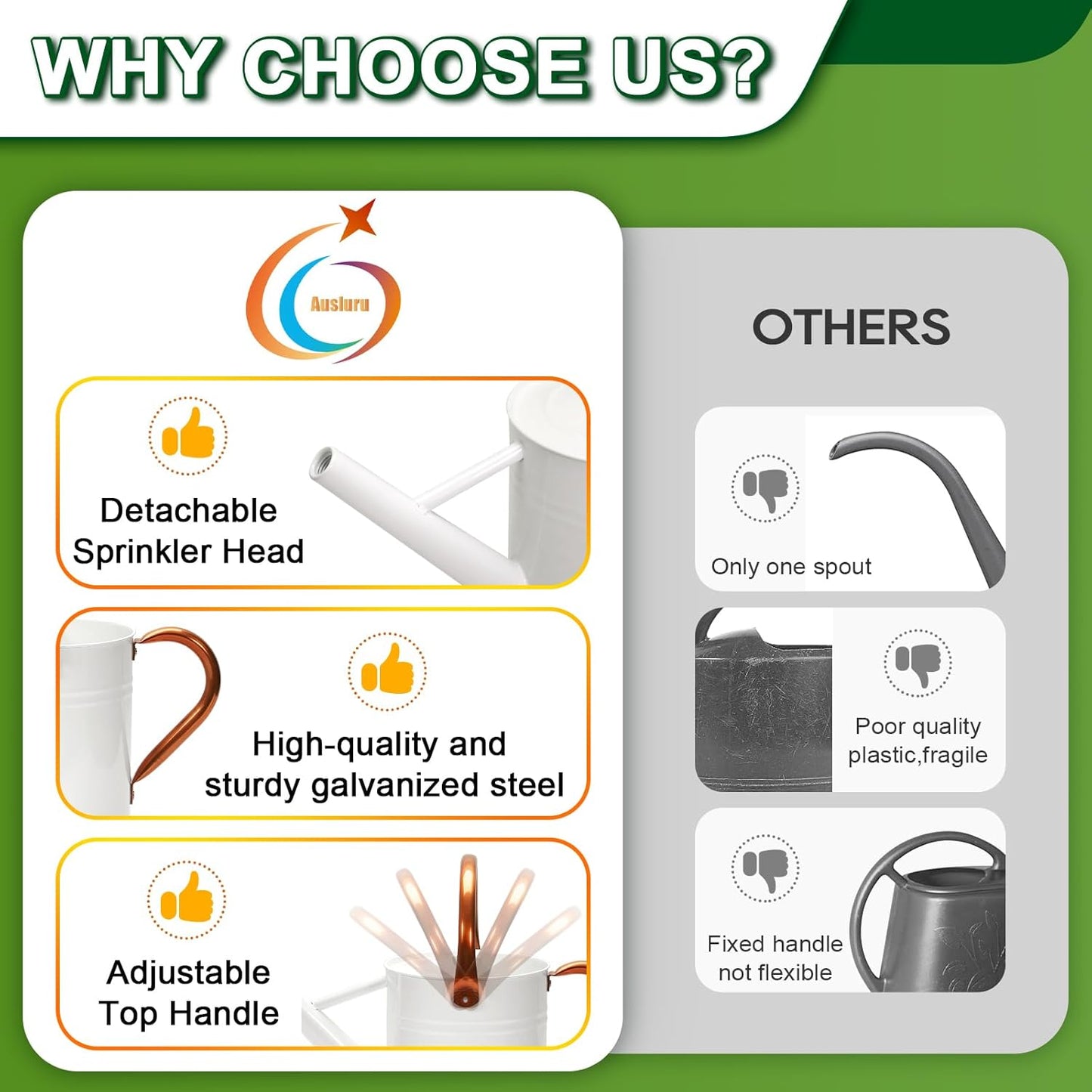 Metal Watering Can with Removable Spout, Galvanized Watering Can, Perfect for Indoor Use and for Outdoor Use (1 Gallaon, White)