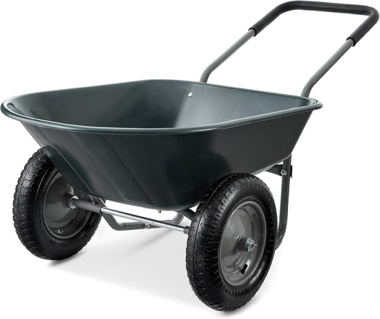 Best Choice Products Dual-Wheel Home Utility Yard Wheelbarrow Garden Cart w/Built-in Stand for Lawn, Gardening, Construction - Dark Gray