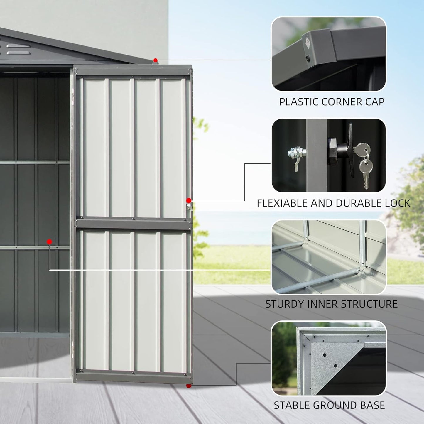 Domi 10’ x 8’ Outdoor Storage Shed, Metal Sheds Tool Storage Gable Roof with Lockable Door & Air Vents, Outdoor Galvanized Steel Sheds for Backyard,Garden,Patio,Lawn
