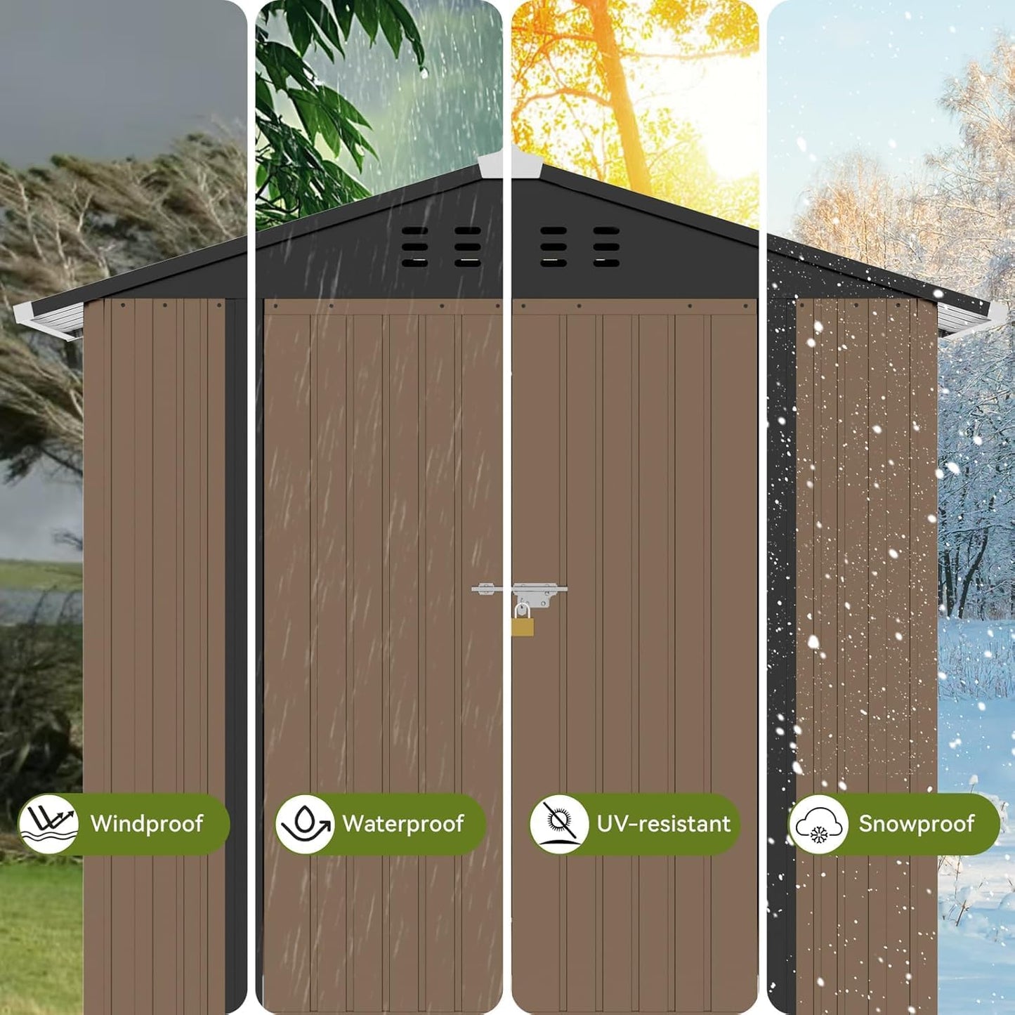 COMHOMA Shed Outdoor Storage Shed Metal,Lockable Doors Tool Sheds with Sloping Roof,Steel Garden Shed with Air Vent for Backyard,Patio,Lawn,Poolside (Brown, 6'*4')
