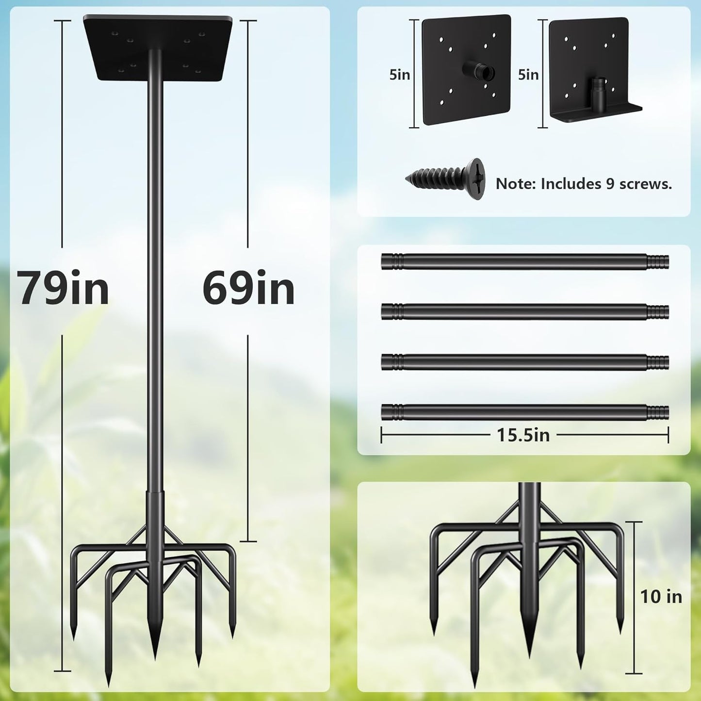 Bird Feeder Pole Kit, 79 Inch Bird House Pole for Outdoors Heavy Duty,5 Base Prongs Adjustable Birds Feeder Stand for House