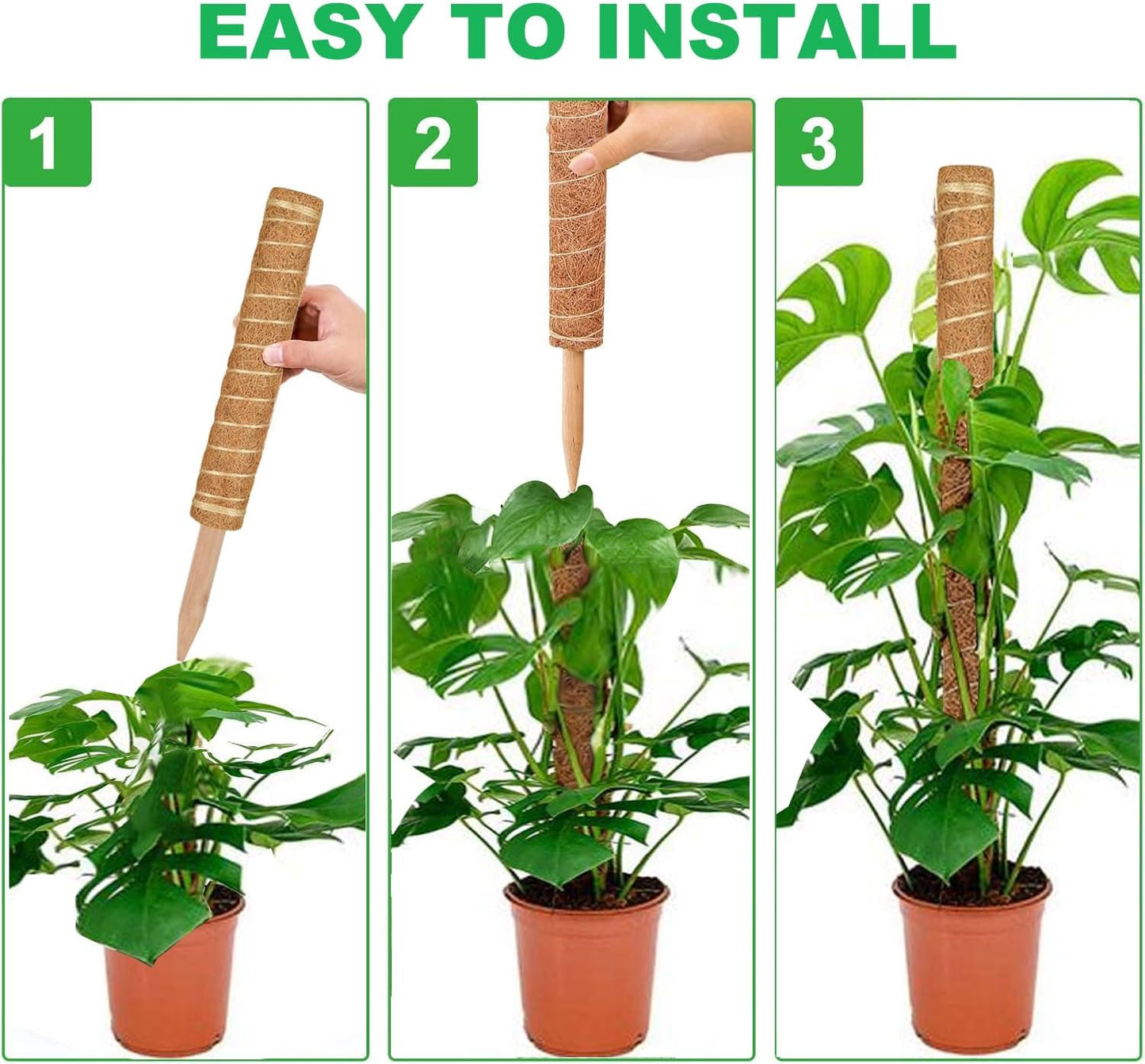 Moss Pole, 4 Pack 15Inch Monstera Plant Support Stackable Moss Poles for Plants, Moss Sticks with 15pcs Labels and 78in Garden Ties,Monstera Plant Stake for Climbing Plants,Can Stacked Up to 42”