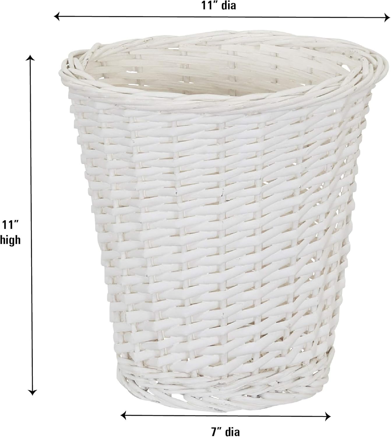 Household Essentials Wicker Waste Basket, Willow Weave Painted White, Includes Plastic Liner, Great as a Waste Basket or Decorative Planter, White
