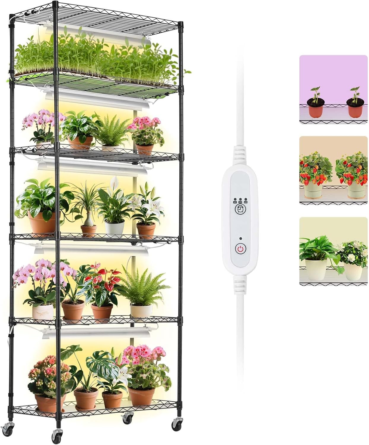 VEVOR Plant Stand with Grow Light, 6-Tier Large Tall Plant Shelf with 150W Full Spectrum Grow Light, 3 Mode LED Plant Light with Timer and Wheel for Seed Starting 29.5" L x 13.8" W x 70.9" H