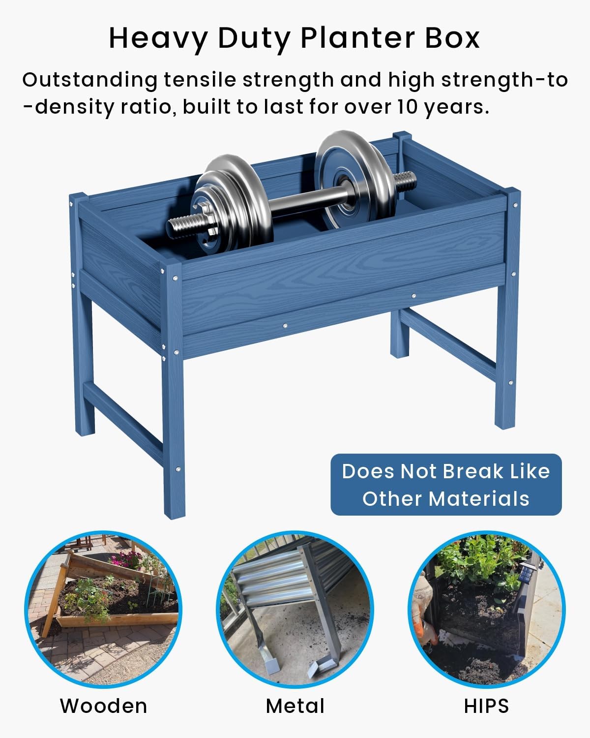 HDPE Raised Garden Bed with Legs, Outdoor Weather-Resistant Elevated Planter Box Stand for Seeds, Herbs, Flowers, Vegetables (Navy Blue)