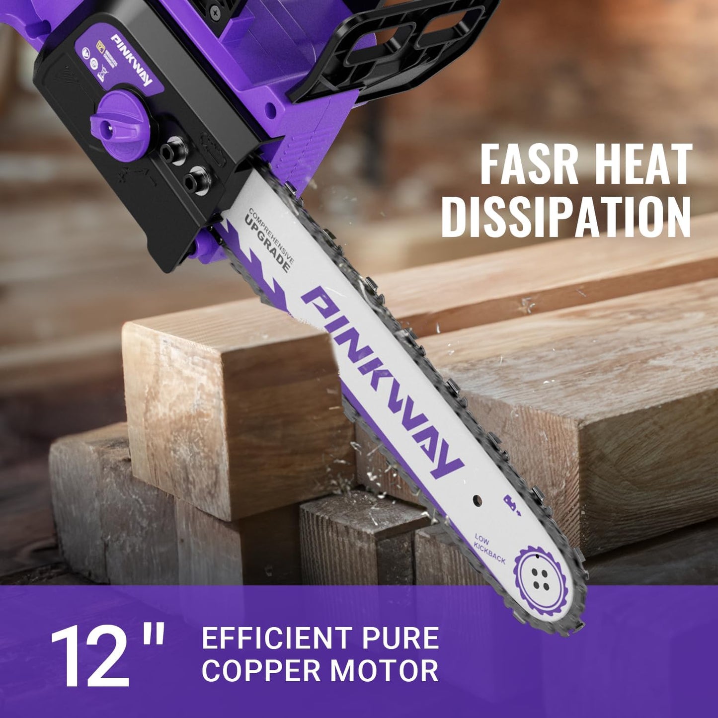 Brushless 12-Inch Electric Chainsaw Cordless，20V Battery Power Chain Saw with 4.0Ah Battery and Charger, Mini Chainsaw Cordless Portable Compact Saw Handheld for Wood Cutting，Purple