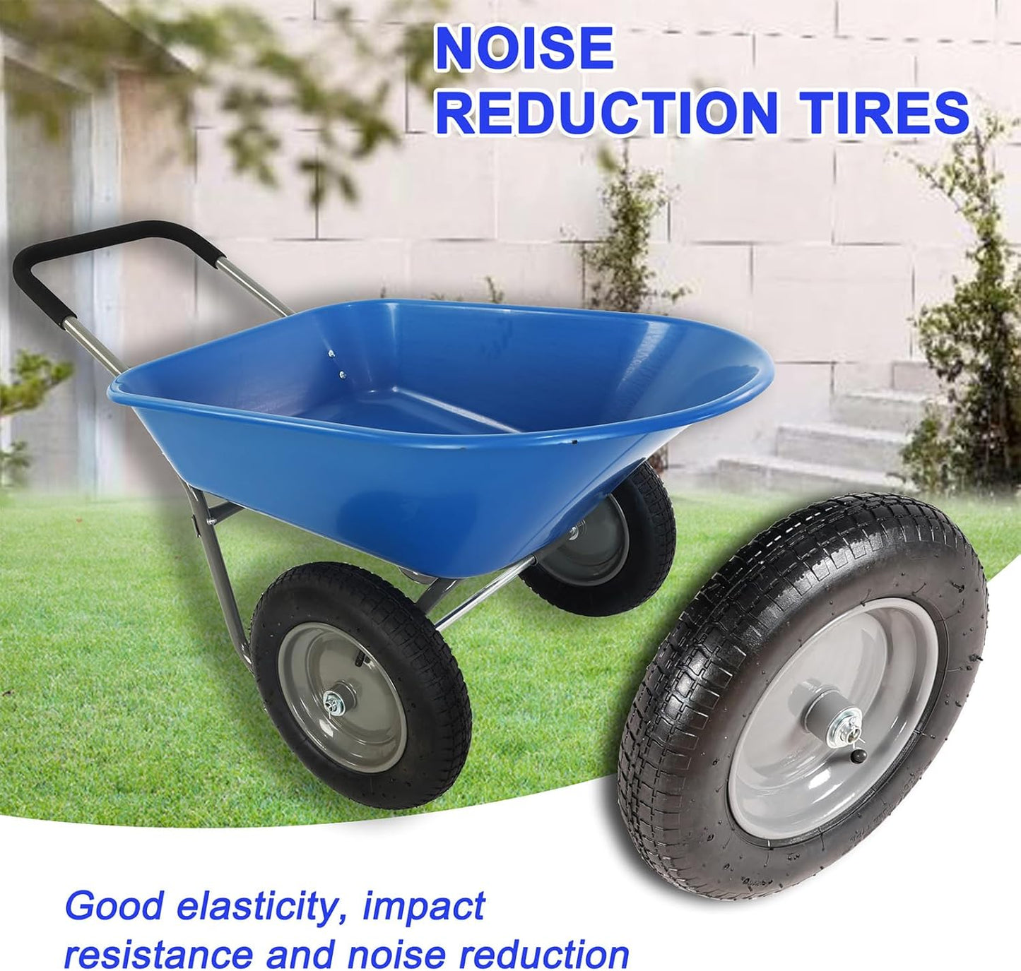 Dual Wheel Wheelbarrow, Heavy Duty Garden Cart, 300 lbs Capacity Utility Cart with Two 15 inches Pneumatic Tires for Outdoor Lawn Yard Farm Ranch (Blue)