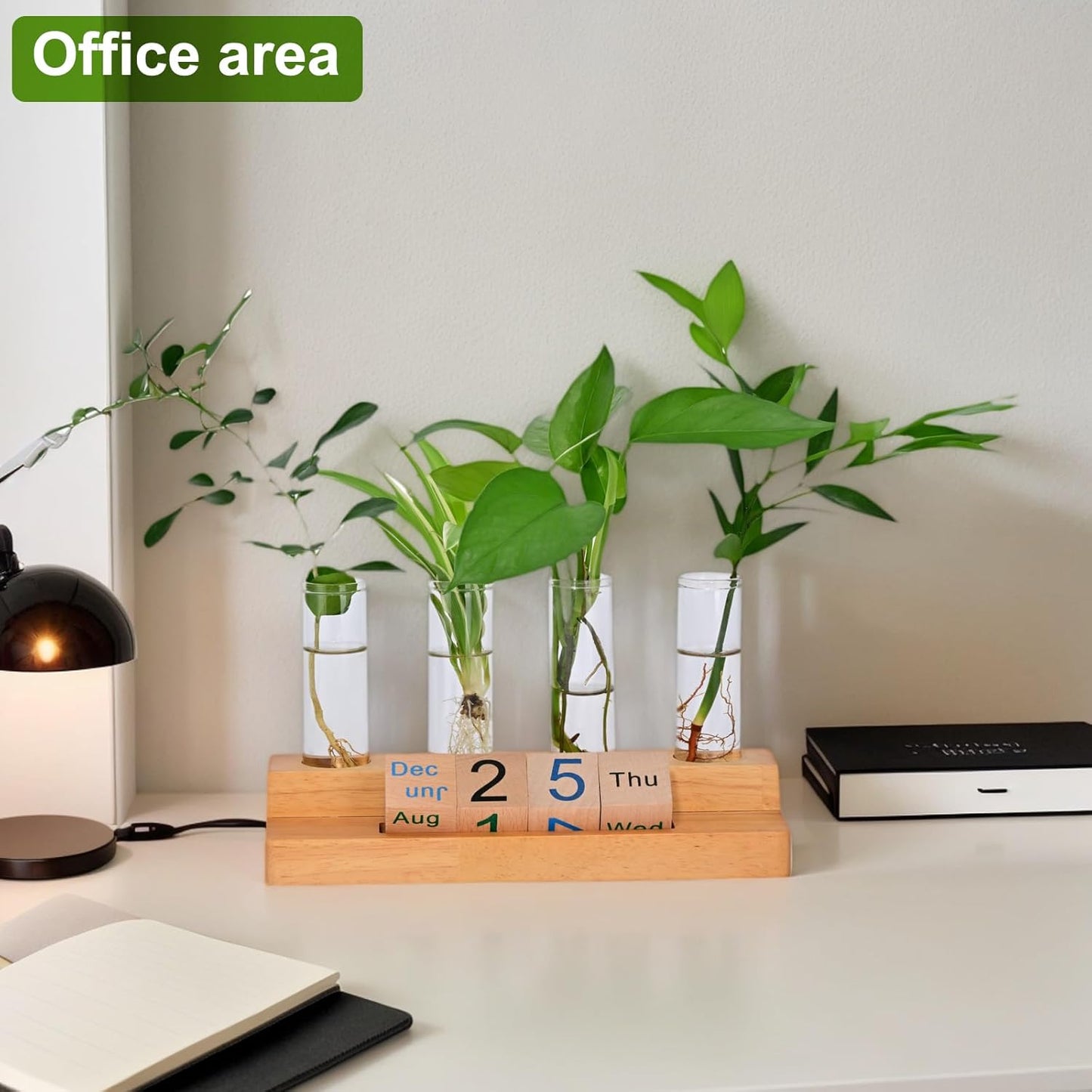 Propagation Vases for Plants, with Block Calendar for Desk, for Home and Desk Decor, Perfect Gardening Gifts for Women, Mom, Teacher, Horticulturist (Dark Wood Color)
