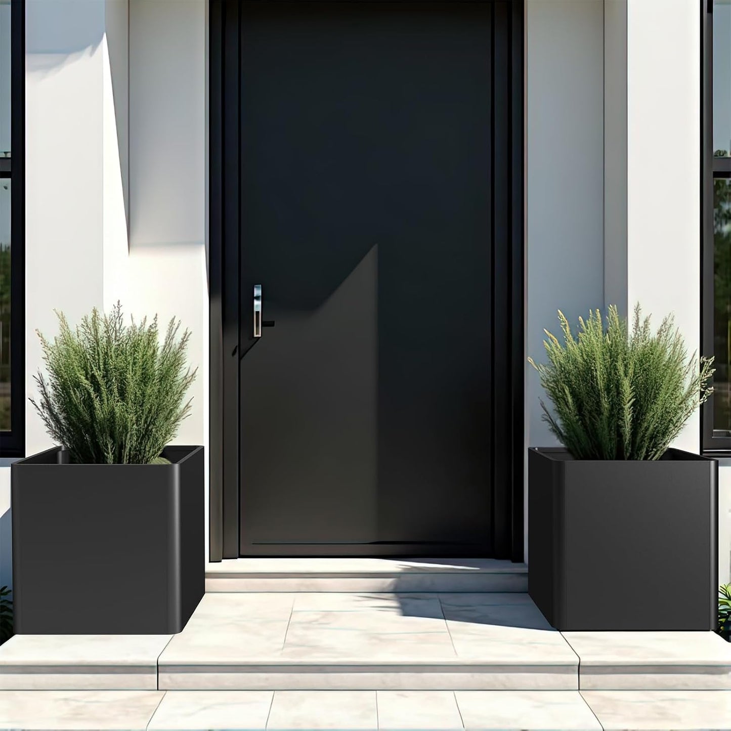 Large Metal Square Planter 24" L x 24" W x 24" H, Heavy Duty Black Large Outdoor Planters with Drainage Hole for Porch/Patio/Garden