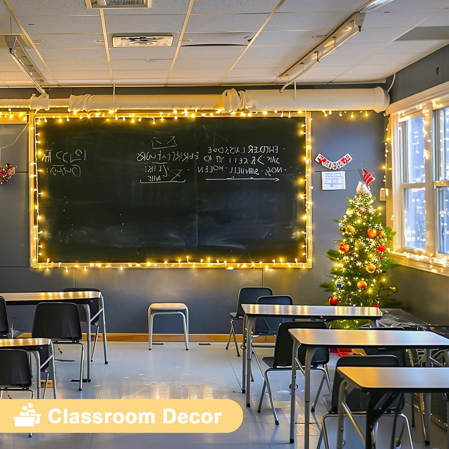 JMEXSUSS Connectable Warm White String Lights Indoor Bedroom, 8 Modes Christmas String Light Plug in Classroom Lights, 33ft 100 LED Fairy Twinkle Light Outdoor for Classroom Christmas Tree Decor