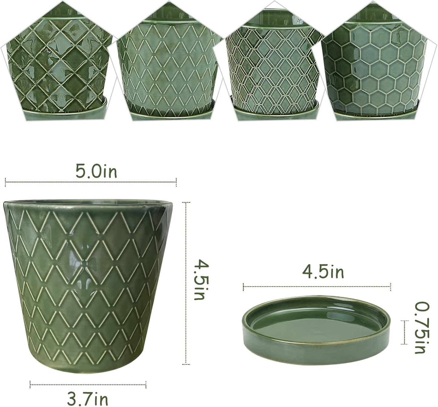 EFISPSS Flower Planter –5 inch Ceramic Plant Pots with Drainage Hole and Ceramic Tray - Gardening Home Desktop Office Windowsill Decoration Gift Set of 4 - Plants NOT Included