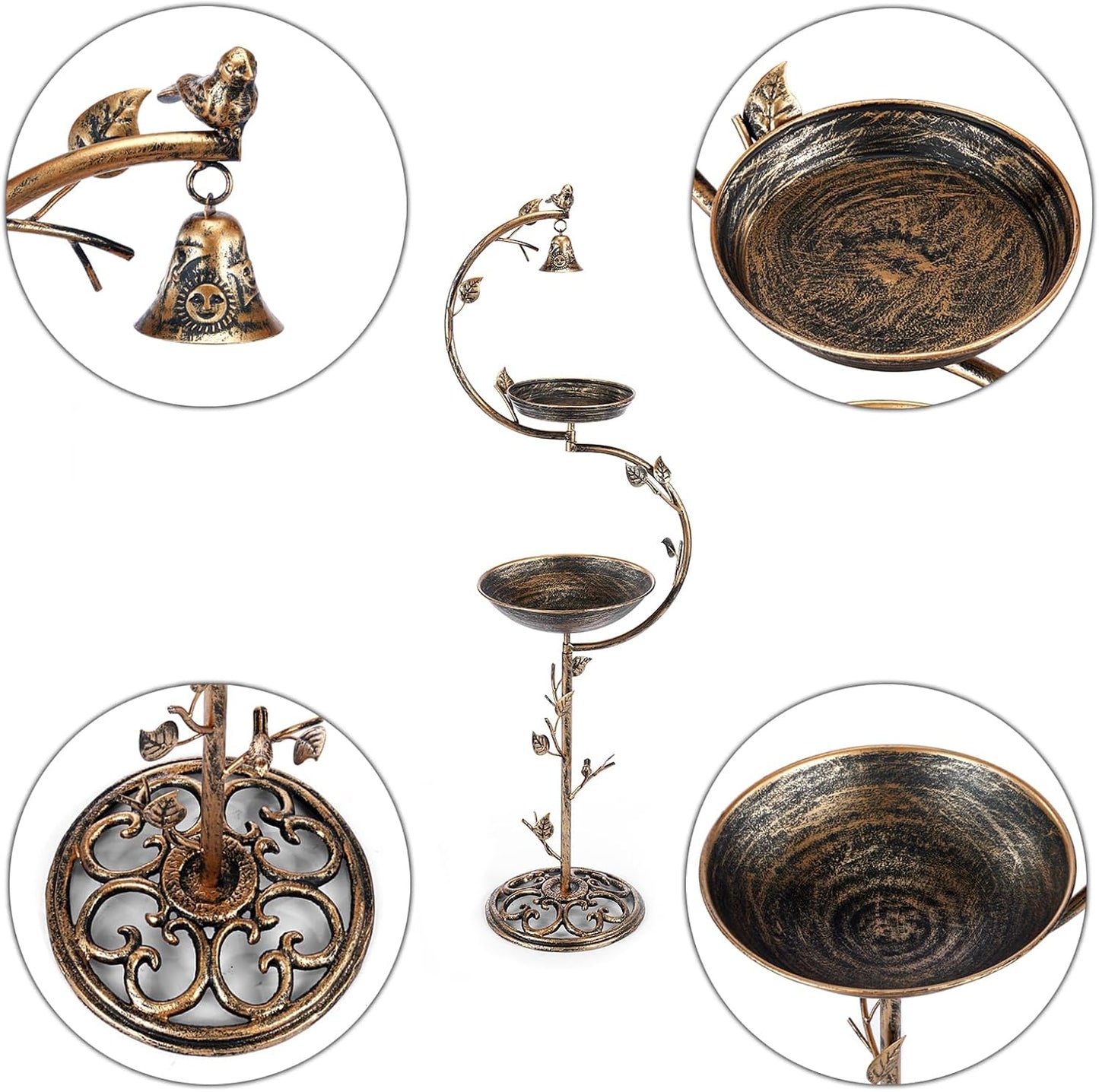 44" H Cast Iron Bird Baths for Outdoors with Metal Bird Feeder,Vintage Metal Bird Bath Bowl Garden Lawn Yard Decorations