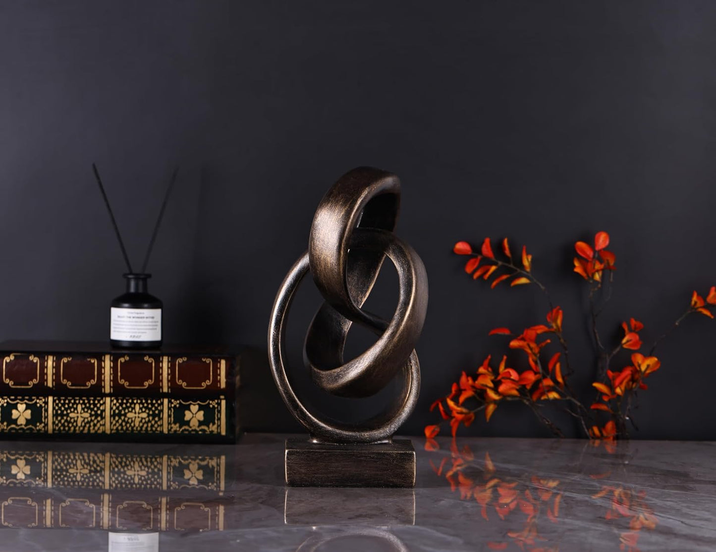 Modern Abstract Knot Sculpture, Artistic Mobius Inspired Resin Decor, Elegant Home and Office Decor, Perfect for Shelves, Desktops, and Mantles, Ideal Gift for Birthdays, Housewarmings (Bronze)