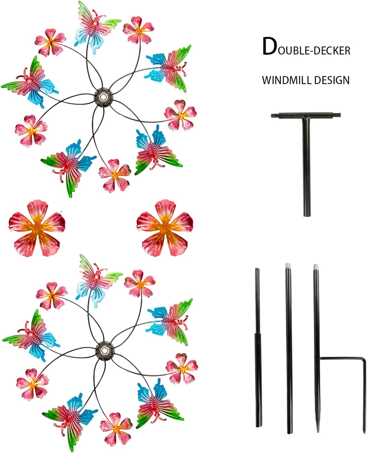 38" Double Blade Butterfly Wind Spinners Outdoor, Colorful Butterflies Kinetic Outdoor Decor for Patio, Lawn & Garden Decor