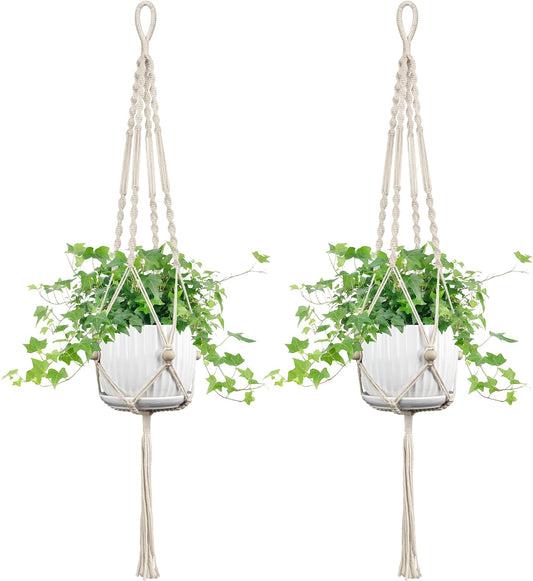 2 Pack Macrame Plant Hanger, 44 Inch, Fits 4-12 Inch Pots, Extra Long Indoor Outdoor Hanging Planter Basket Flower Pot Holder, Boho Home Decor, Ivory (POTS NOT Included)