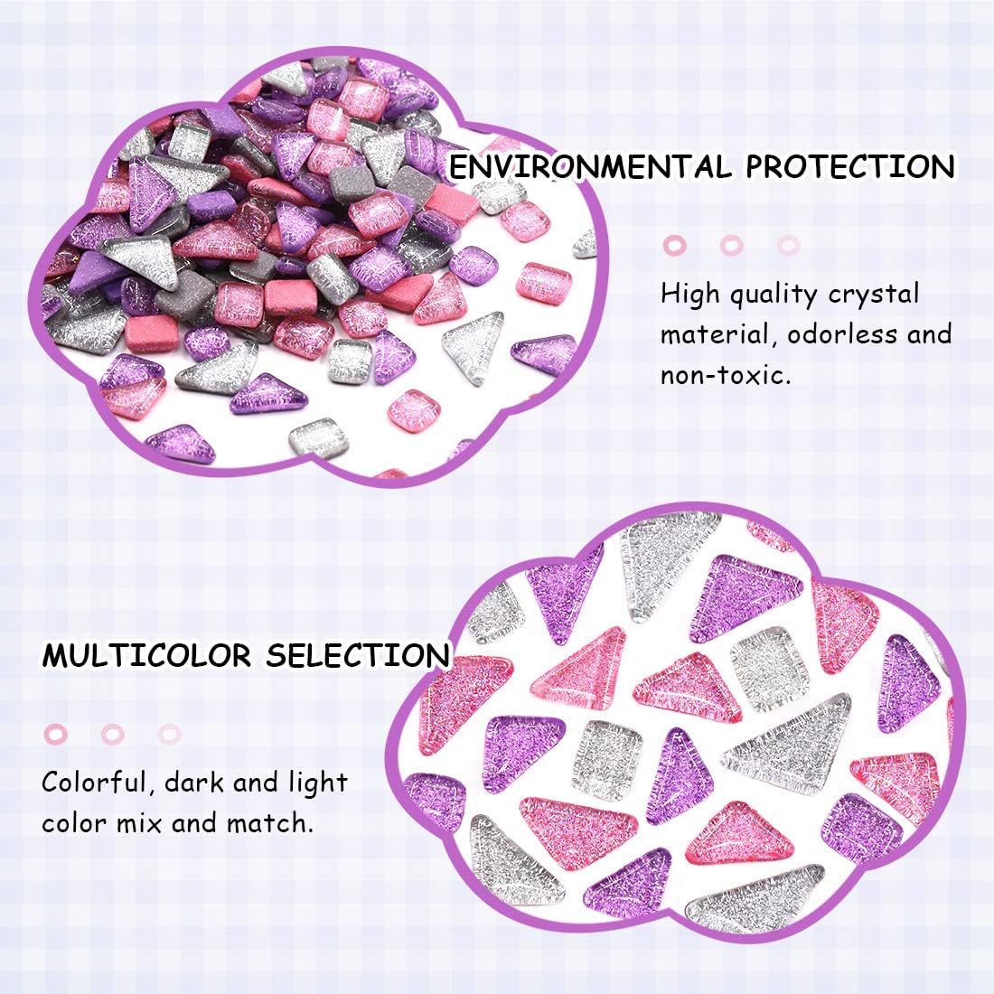 Swpeet 1 Pound Mixed Colors Shine Crystal Series Mosaic Tiles Assortment Kit, Square and Triangle Genuine Mosaic Tiles Glitter Crystal Mosaic Perfect for Home Decoration Crafts