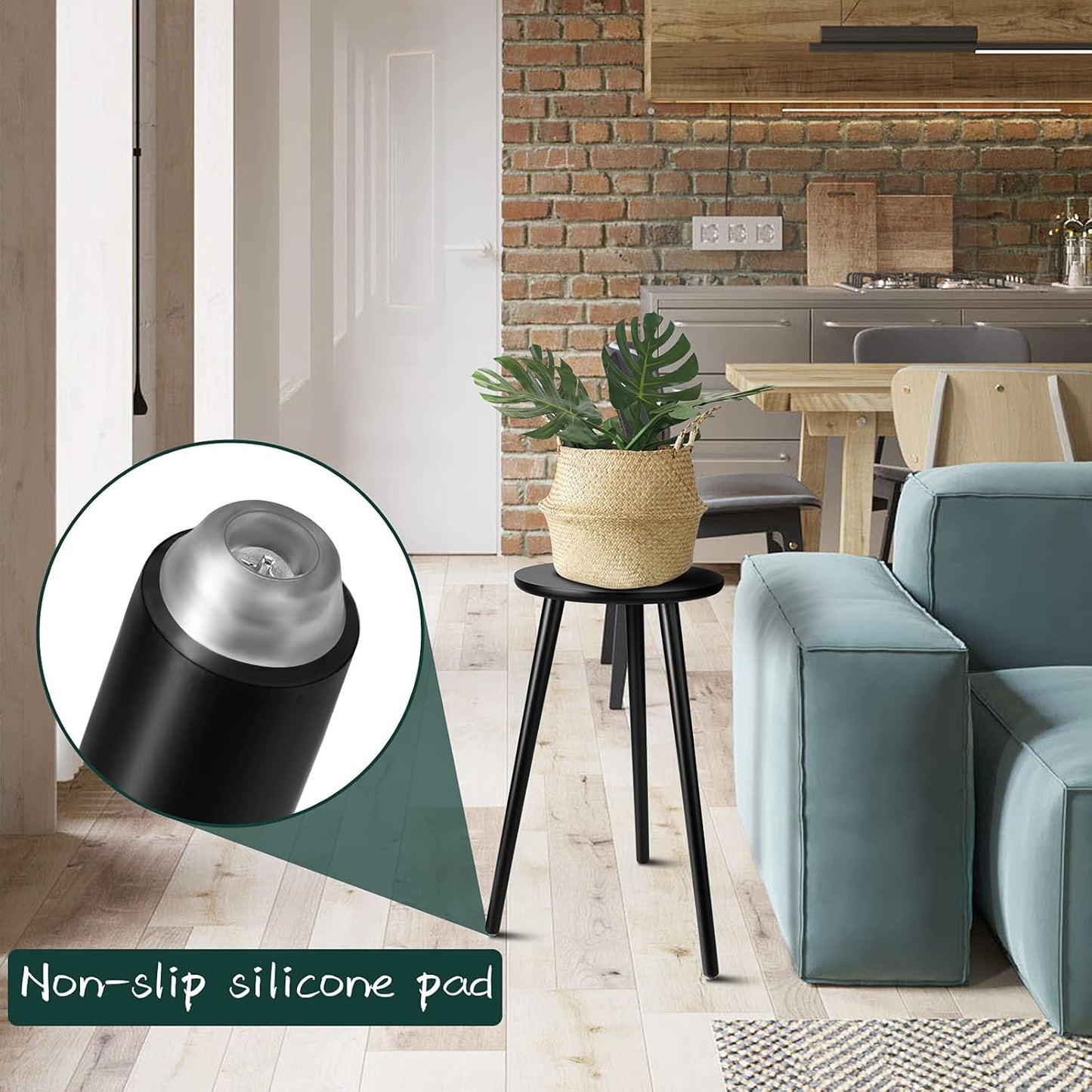 Uneedem Indoor Plant Stand Wood Mid Century Plant Stand for Indoor Plants, Modern Plant Table, 20.5" Tall Plant Holder Stand for Flower Pots, Small Round Side Table, Black