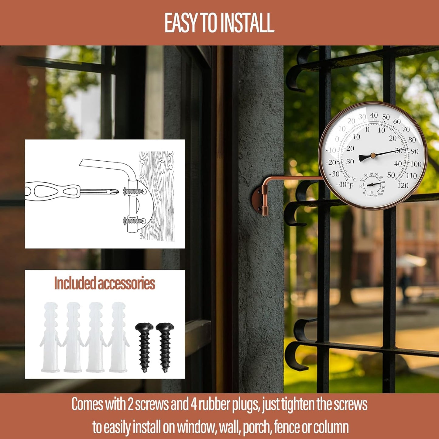 6 INCH Outdoor Thermometer, Decorative Outside Thermometer for Patio,Window,Greenhouse and Garage