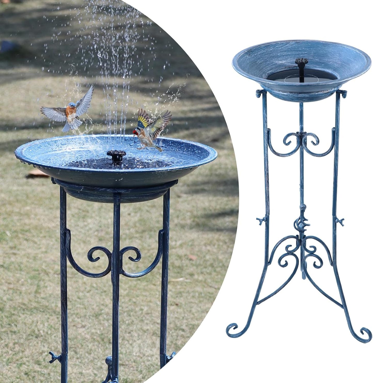 Solar Bird Bath for Outside, Metal Birdbath Stand and Solar Fountain Bird Bath Bubbler Combo Set, Solar Birdbaths for Outdoors Garden Lawn Yard Decor