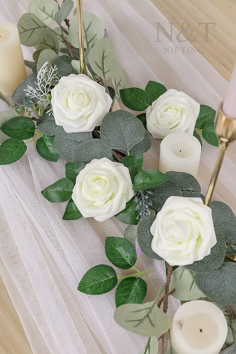 N&T NIETING Artificial Flowers, 25Pcs Fake Flowers Roses Perfect for DIY Wedding Bouquets Centerpieces Bridal Shower Party Home Flower Arrangement Decorations, Ivory