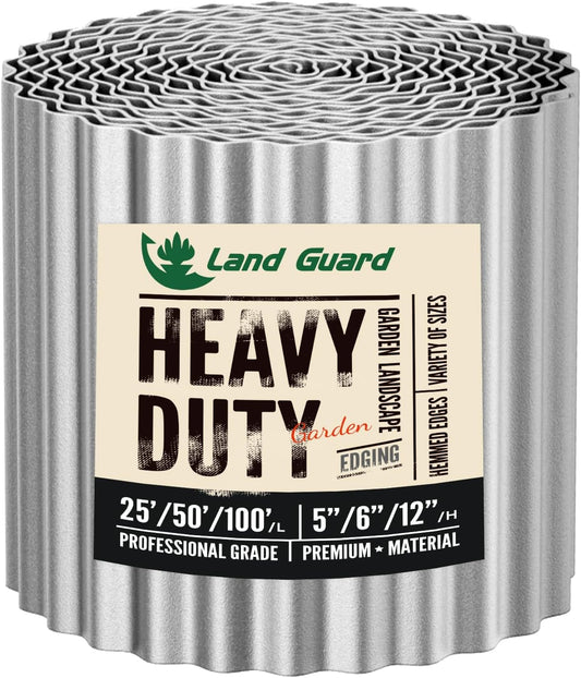 Land Guard Corrugated Garden Edging Border, 12" × 25' Landscape Paver Edging, Tall Landscape Edging, Fence for Garden, Flower Bed, Lawn and Landscape Edging (Silver)