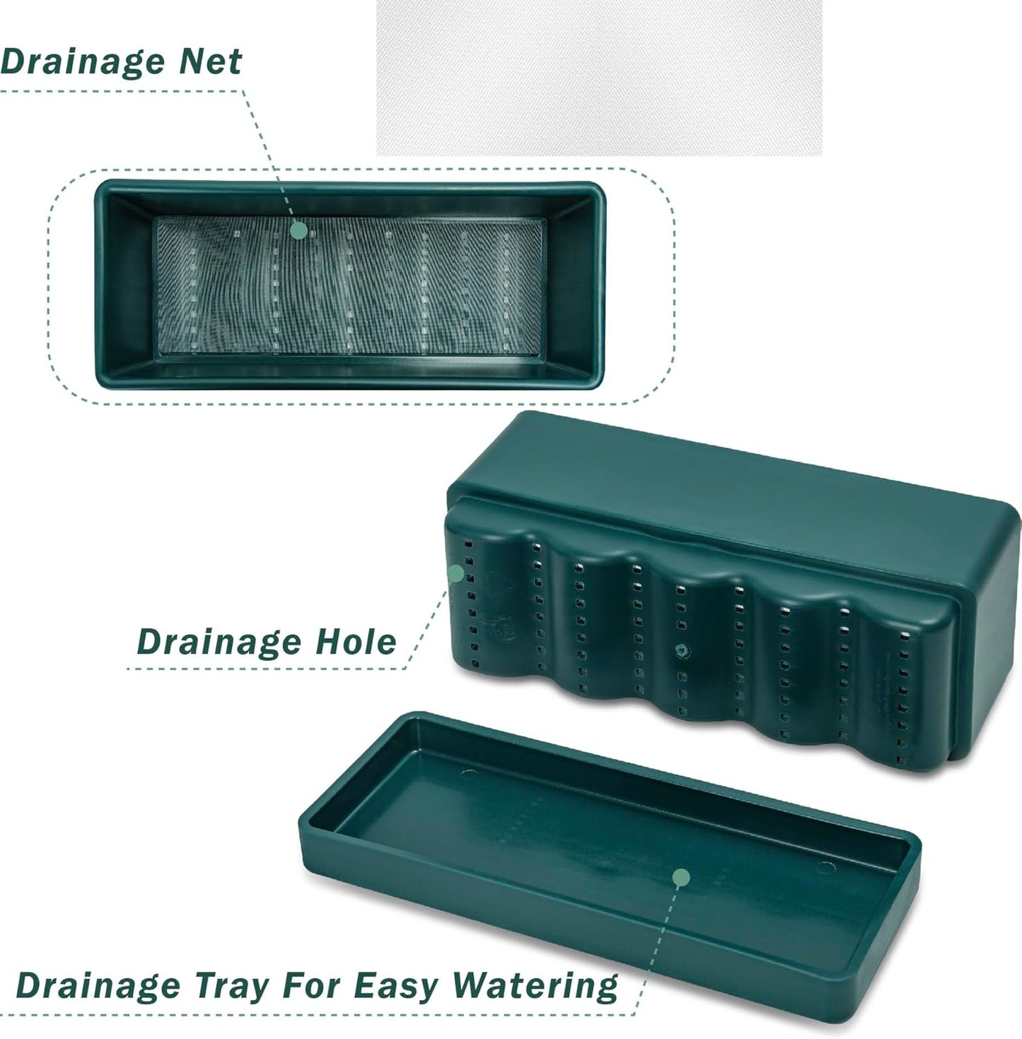 D'vine Dev 12 Inch Window Box Planter, Rectangle Plastic Herb Planter with Drainage Holes and Saucer, Indoor Succulent Cactus Vegetable Pot for Windowsill, Garden Balcony, Green, Set of 2, 76-X-C-2