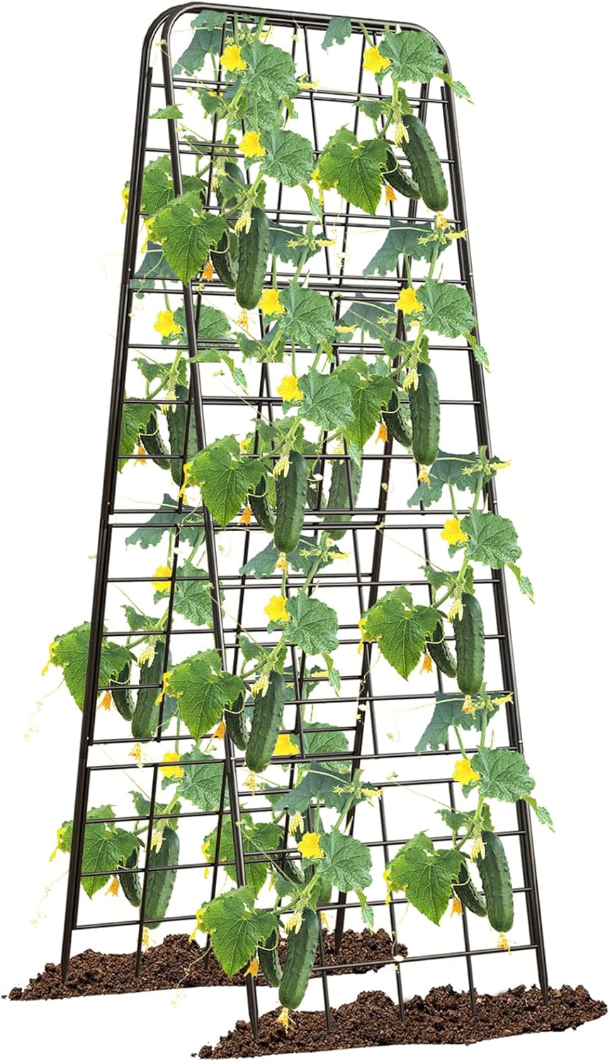 Heavy Duty 50"x17" Adjustable A-Frame Trellis for Climbing Plants – Rust-Proof Metal Garden Trellis with Dense Grid Design, Perfect for Raised Beds, Tomatoes, Cucumbers & Outdoor Vines (Black, 1 Pcs)