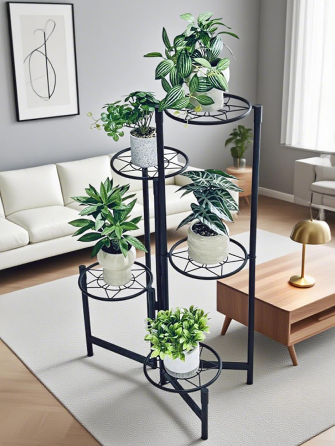 Plant Stand 5 Tier Indoor Metal Flower Shelf for Multiple Plants Corner Tall Flower Holders for Patio Garden Living Room Balcony Bedroom Black Diamond