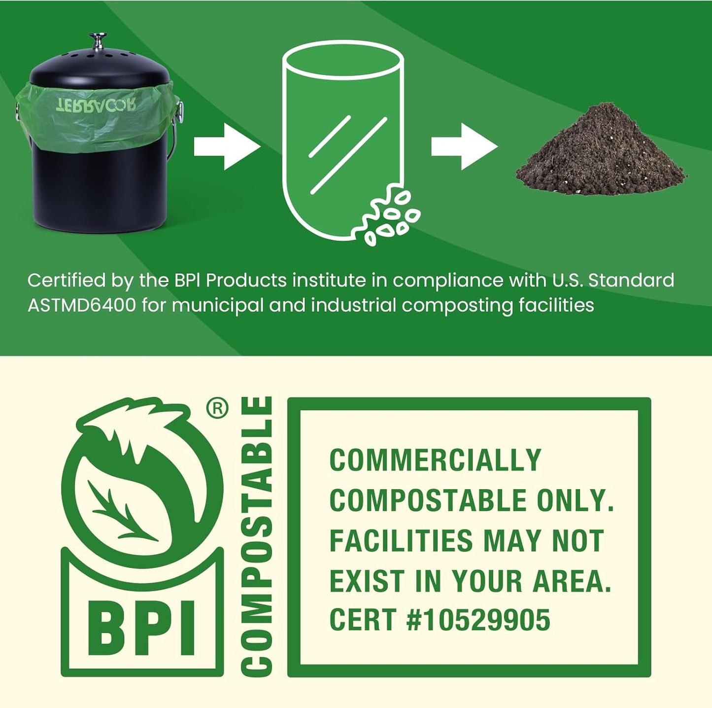 1.3 Gallon Compostable Trash Bags, 35 Bags Compost Bags for Countertop Bin, BPI Certified and Meet The ASTM D6400 Standard，Compostable Trash Bags in Dispenser Packs