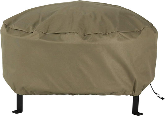 Sunnydaze Round Outdoor Fire Pit Cover - Heavy-Duty 300D Polyester and PVC with Drawstring Closure - Khaki - 30-Inch