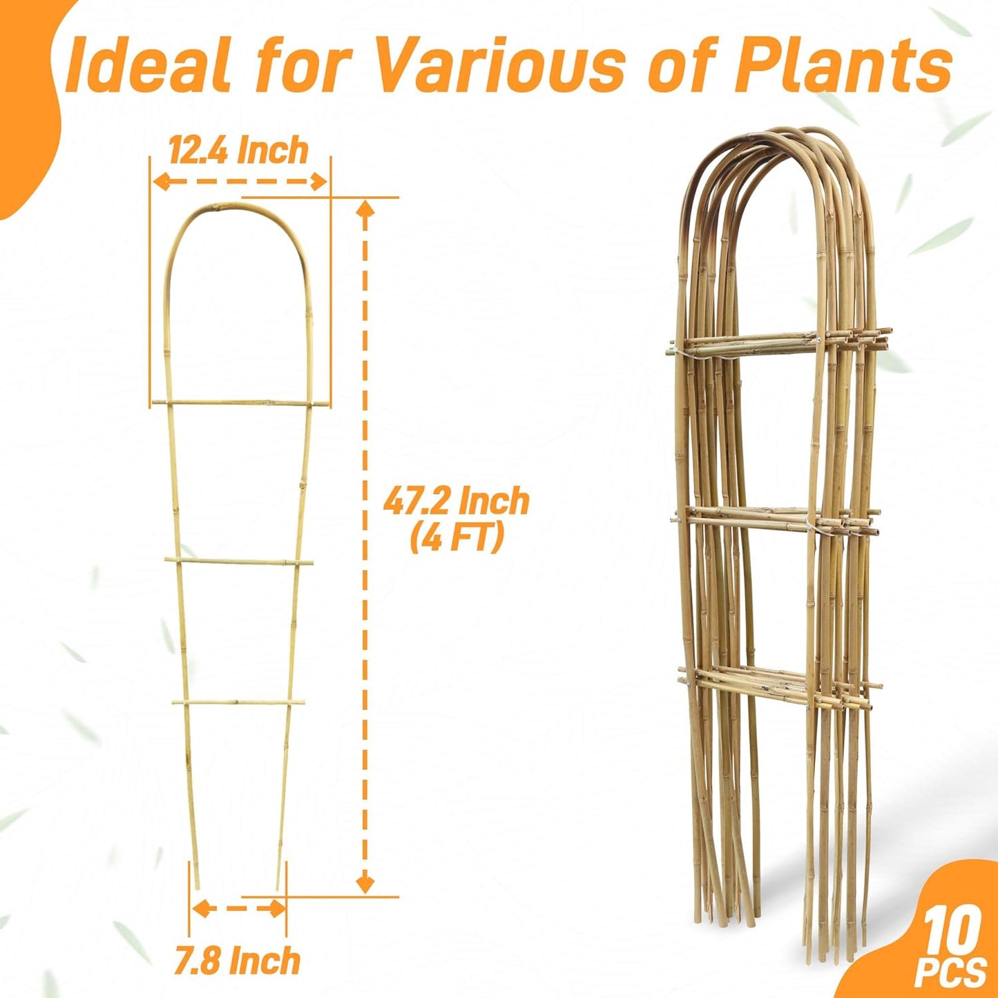 Avalution 10 Pack Bamboo U Trellis for Climbing Plants, 4 FT Garden Ladder Trellis for Potted Plants Indoor, Ladder Small Plant Support Trellis for Houseplants Ivy Hoya Vine Monstera