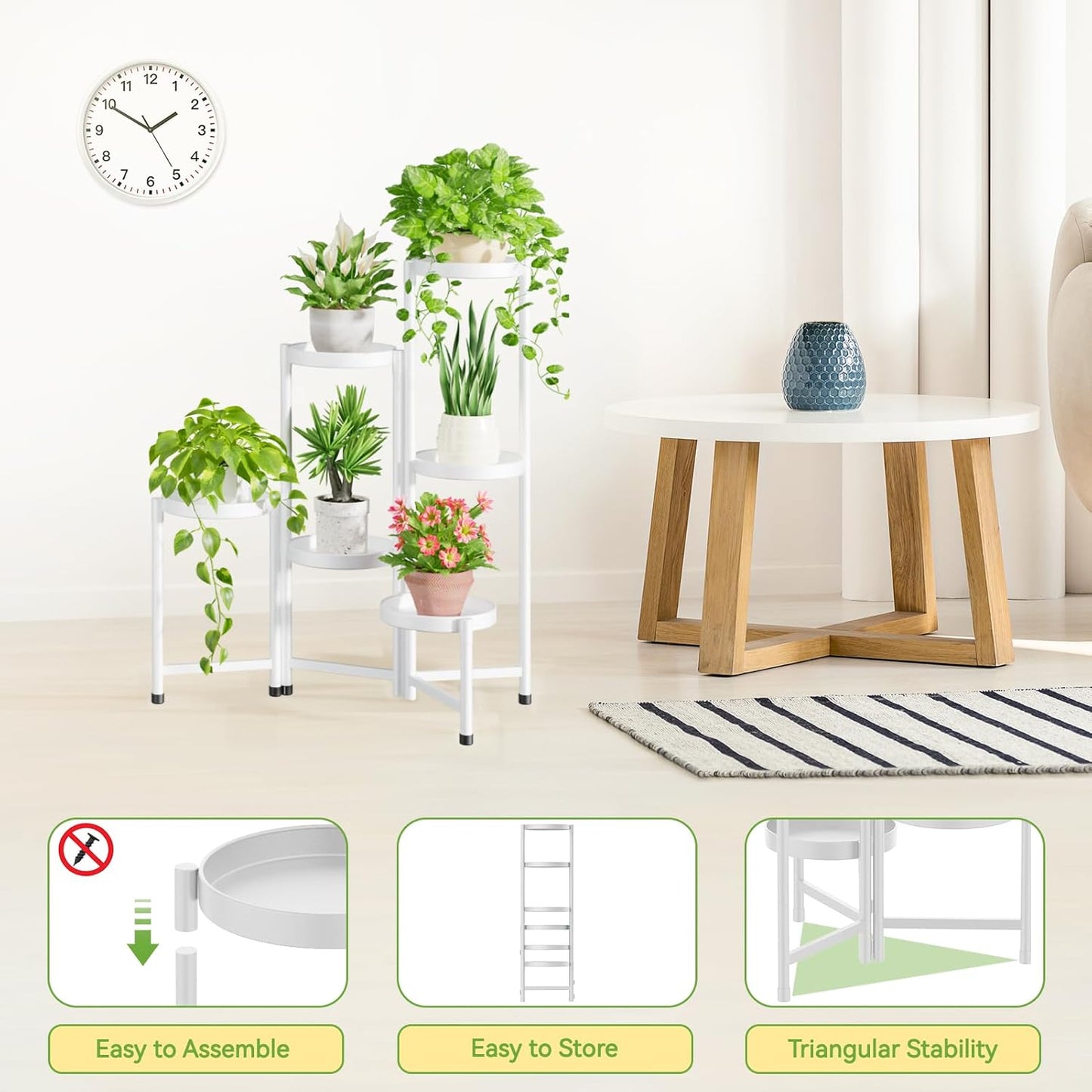 iDavosic.ly Plant Stand Indoor Outdoor, 6 Tier Corner Metal Flower Display Holder Shelf, Folding Tall Orchid Rack for Patio Balcony Porch Garden Living Room House, White