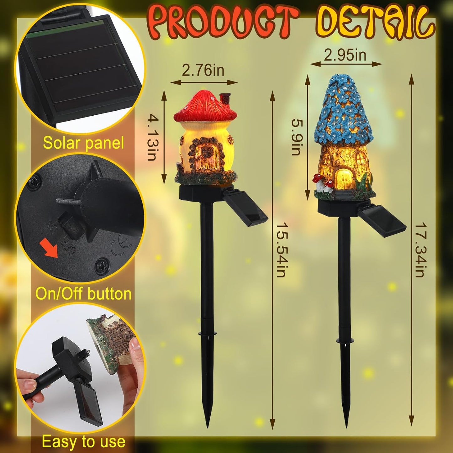 2 Pack Outdoor Garden Mushroom Fairy House Solar Light Home Statue LED Light Fairy Lights for Outside Garden Lawn Walkway Patio Yard Backyard Plant Decoration