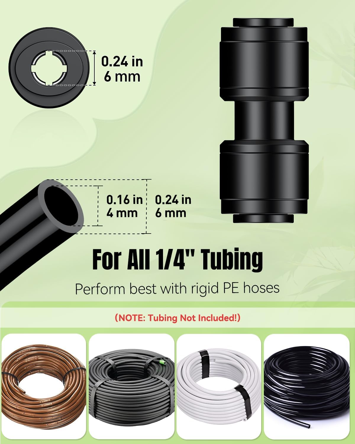 Pawfly 15 Pcs Quick Connect 1/4" Drip Irrigation Coupling Connectors for 1/4 Inch Irrigation Tubing, Anti-Leak Drip Irrigation Parts, Push-to-Fit 2-Way Coupling Fittings, Universal Straight Fittings