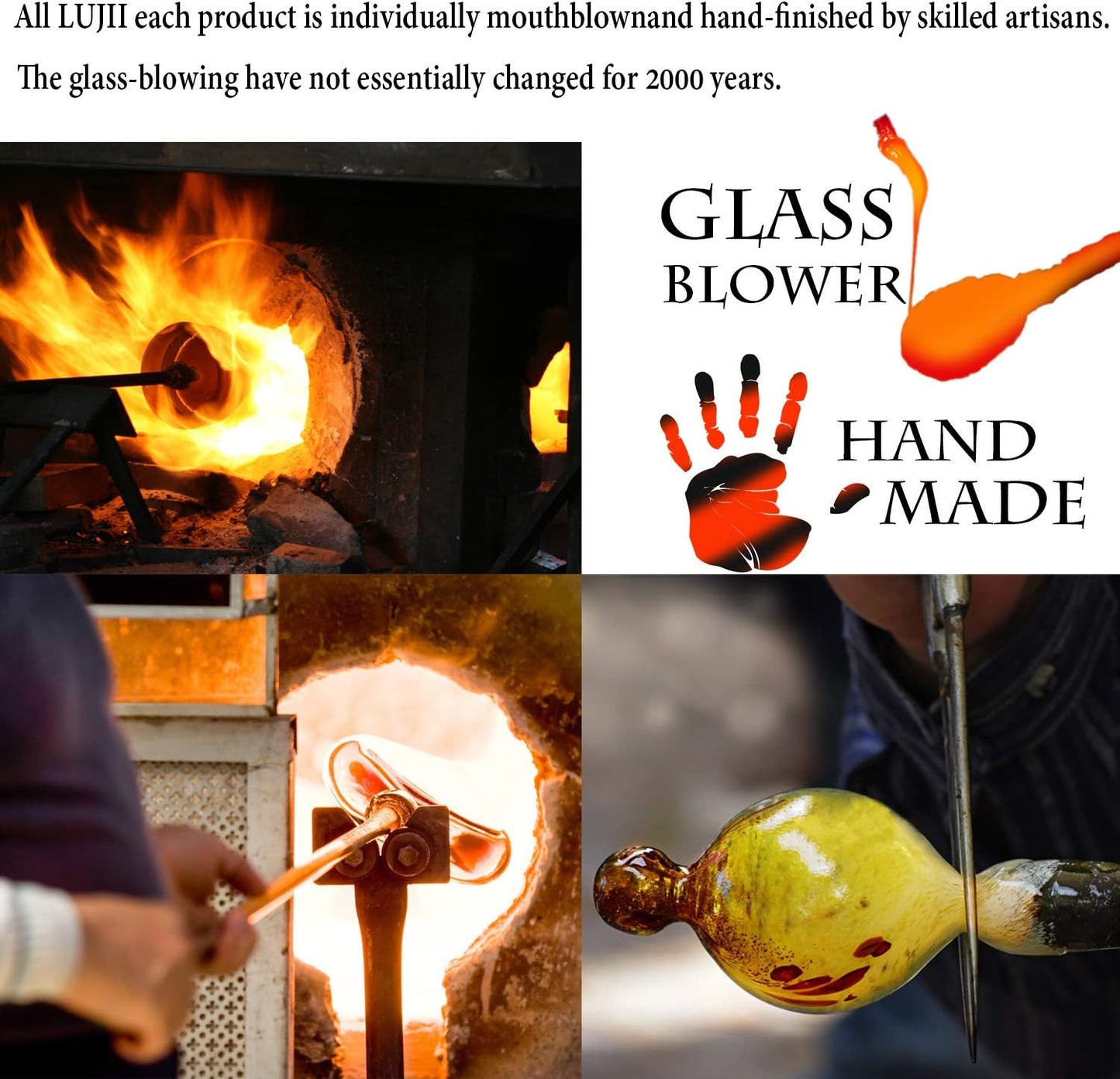 LUJII Hummingbird Feeders for Outdoors, Hand Blown Glass, Never Fade, 36 Fluid Ounces, 5 Feeding Stations, Much Bigger, Garden Backyard Decorative, Containing Ant Moat (Red)