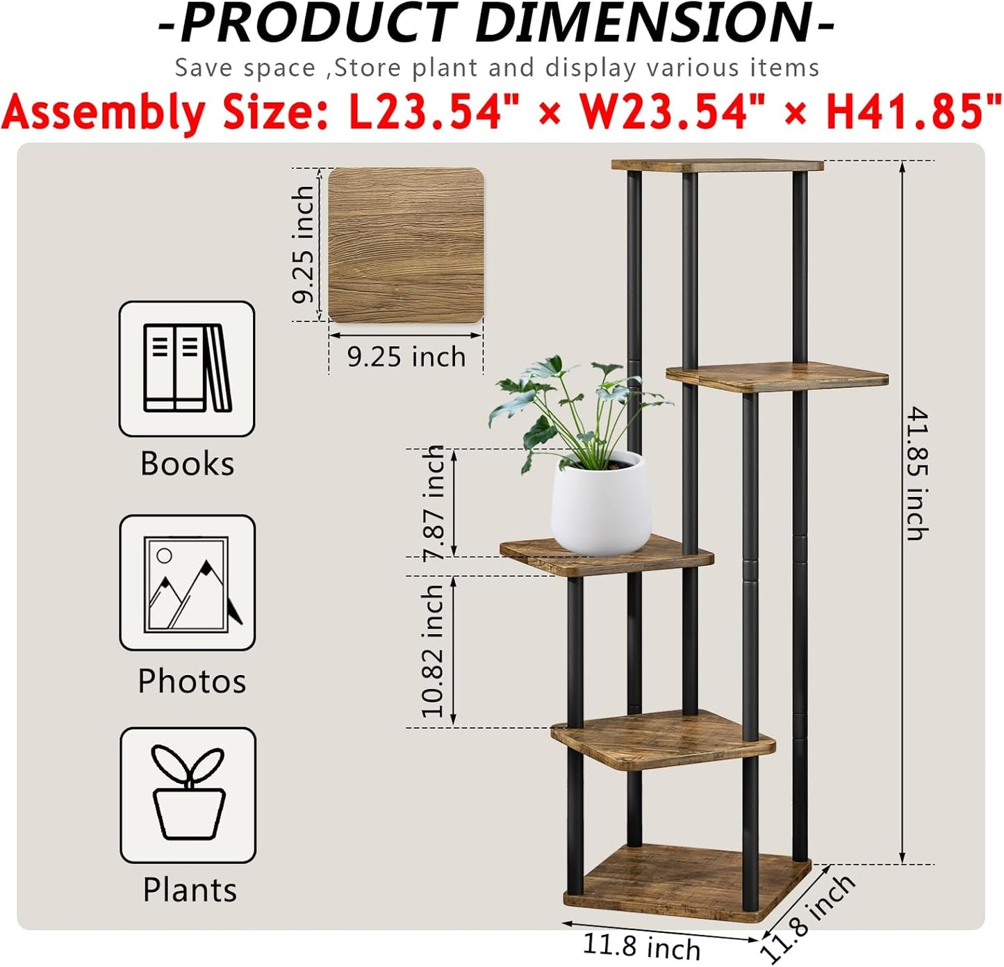 AZERPIAN Plant Stand 5 Tier Indoor Metal Flower Shelf for Multiple Plants Corner Tall Flower Holders for Patio Garden Living Room Balcony Bedroom, Black (5 Tier-Black)