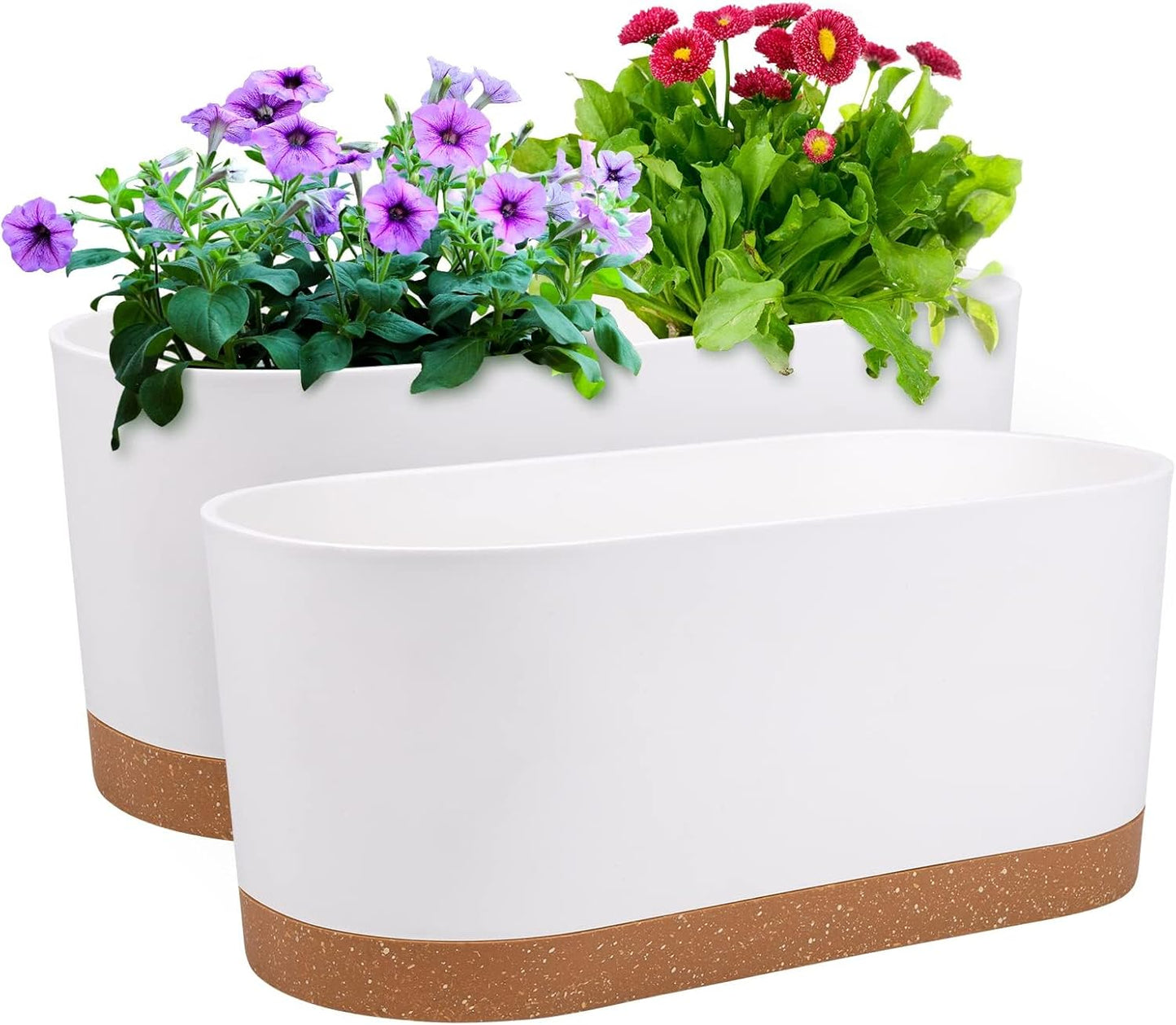 QCQHDU 16" L x 7.6" W x 7" H Window Planter Box, 2 Pack Self Watering Pots for Indoor Plants with Drainage Holes & Saucer, Outdoor Flower Pots Home Garden Modern Decor