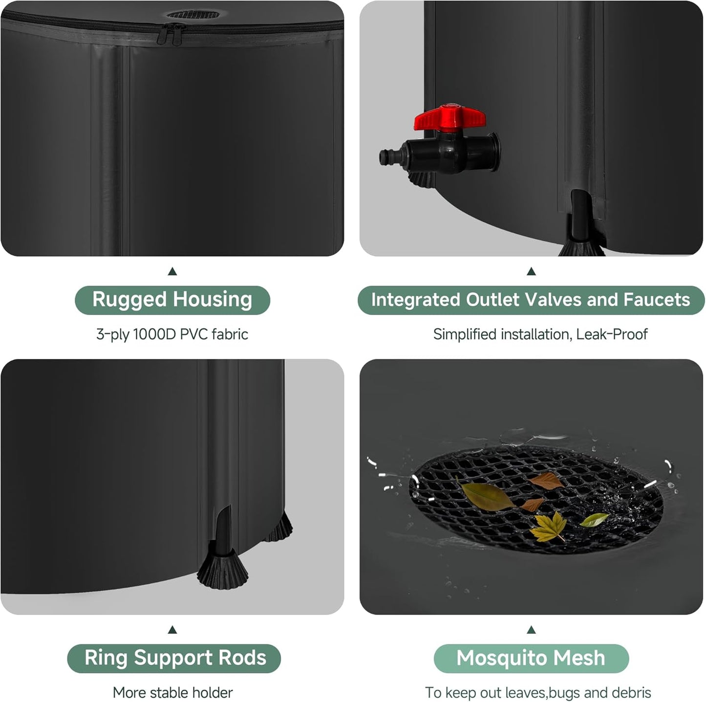 Collapsible Rain Barrel Water Storage Containers-100 Gallon Portable Rainwater Collect System Water Tank to Collect Rainwater from Gutter Downspout Water Catcher with Spigots,Filter＆Overflow Kits