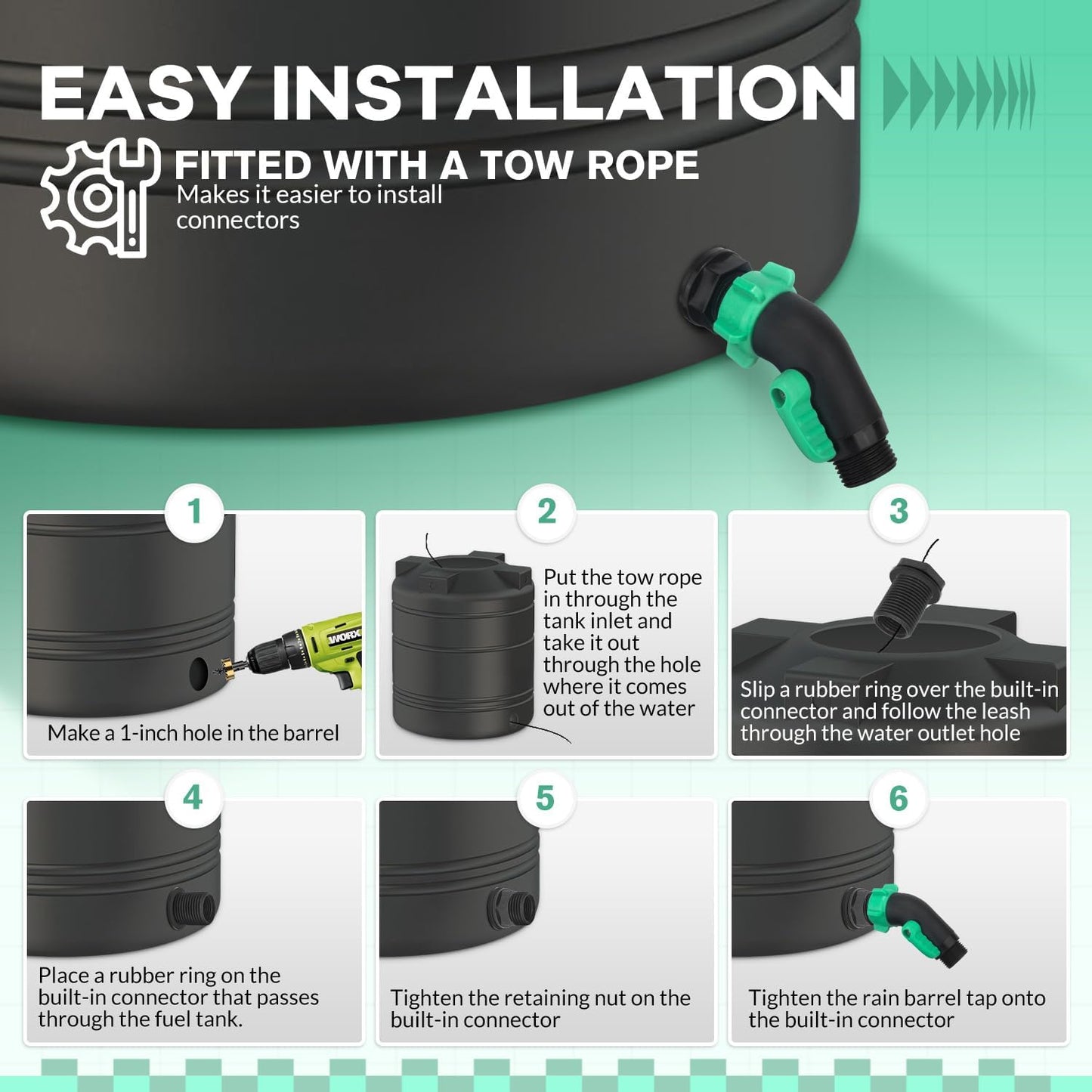 Rain Barrel Spigot Kit 2 Pack High Flow, 3/4" GHT Heavy Duty Plastic Water Barrel Spigot Kit with Bulkhead Fitting, Water Rain Barrel Diverter Kit for Outdoor Plastic Bucket (45 degrees)