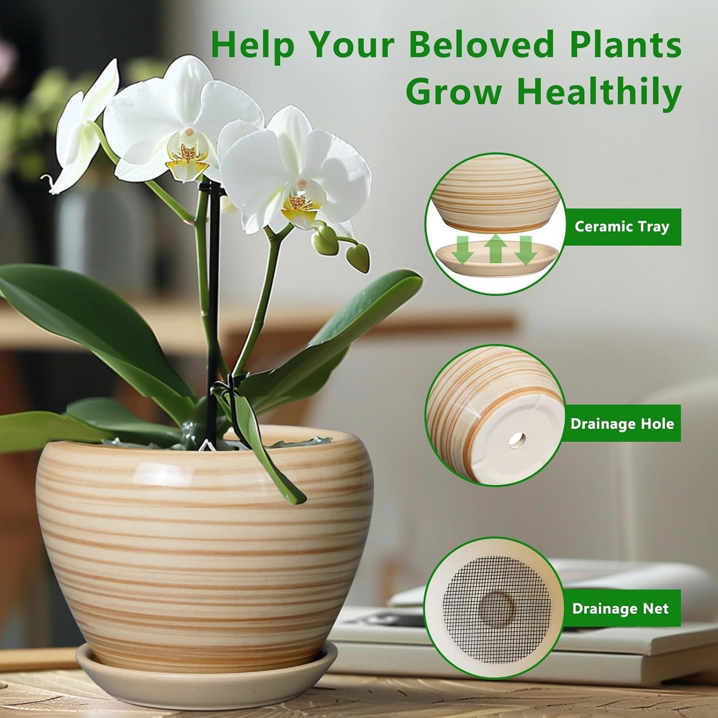 Ceramic Pot for Plant 10 Inch - Planter for Outdoor Plants Indoor Plant Pot with Drainage Hole Large Planter Round Flower Pot for House Patio Garden Yellow