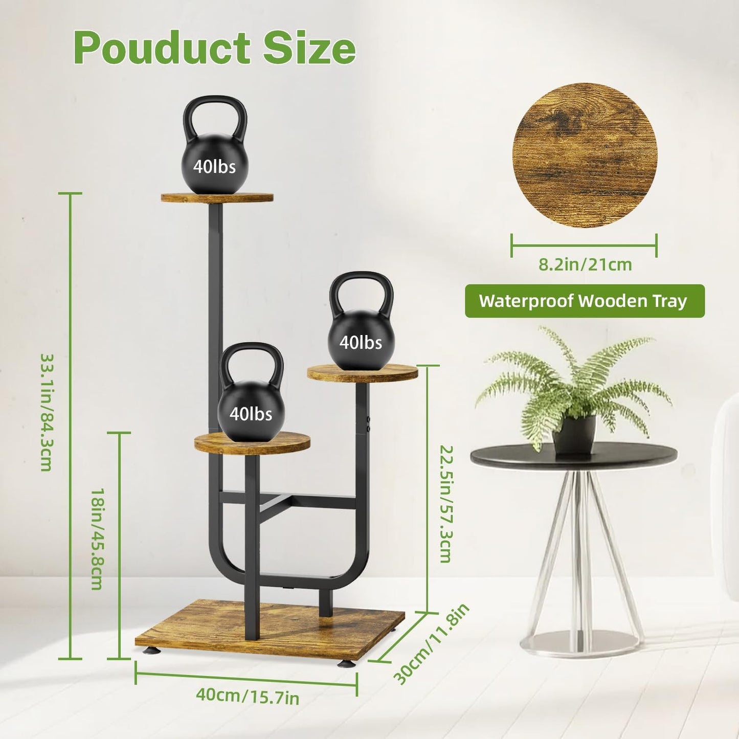 iDavosic.ly 3 Tier Plant Stand Indoor, Corner Tiered Multiple Flower Holder Shelf with Wooden Trays, Orchid Display Metal Rack for Patio Porch Living Room Balcony Outdoor, Modern Black & Rustic Brown