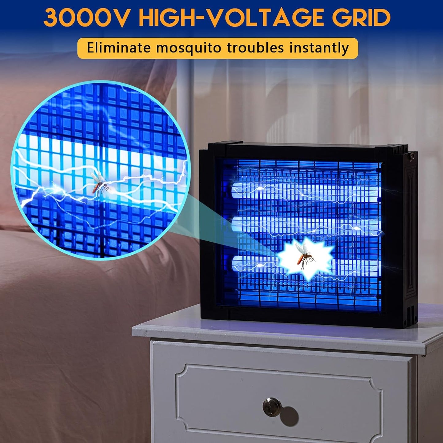 Qualirey 2 Pcs Solar Bug Zapper Outdoor Waterproof Mosquito Zapper with 3000v High Powered Rechargeable Electric Mosquito Killer with Grounding Bracket Fly Insect Trap for Patio Garden