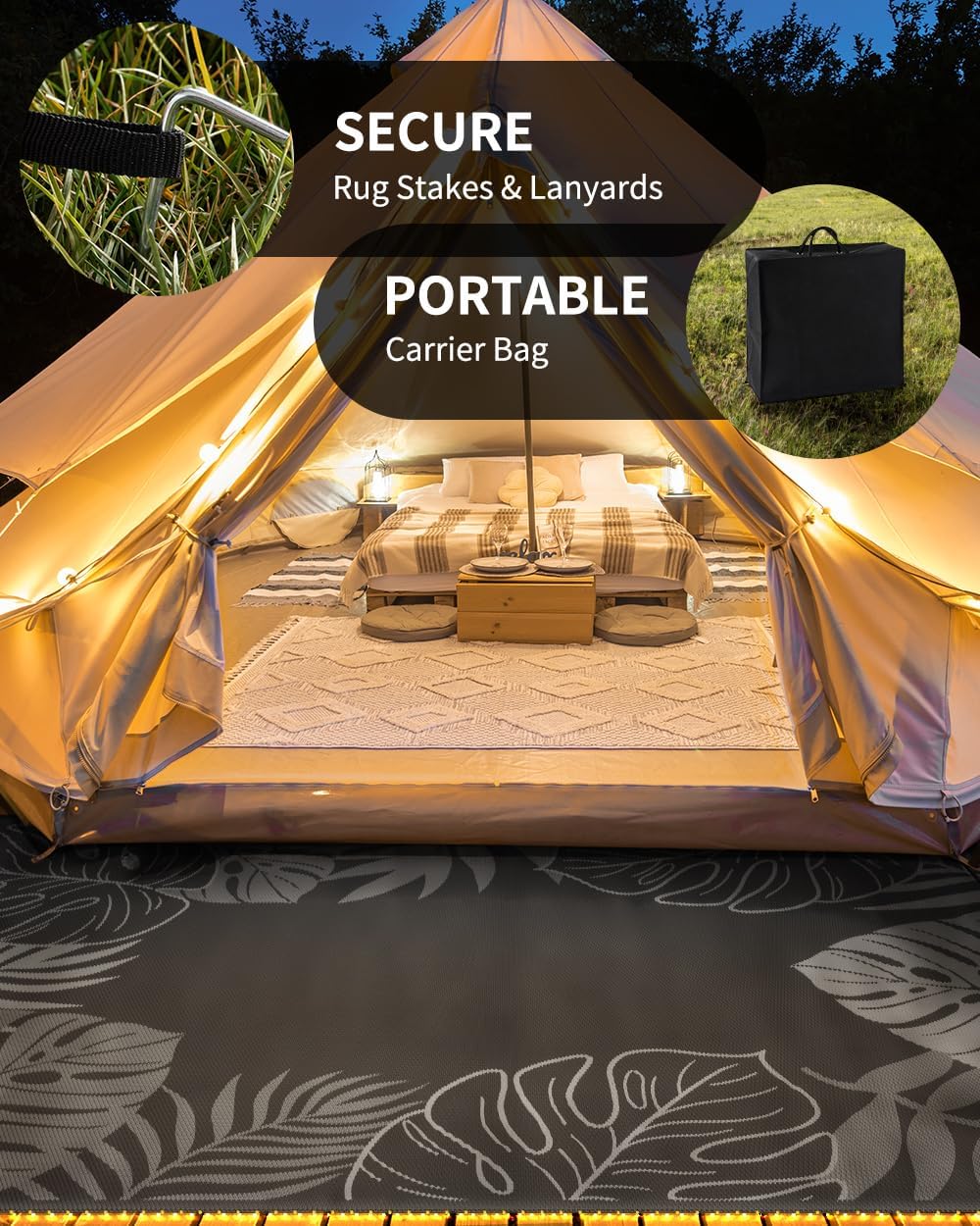 COCOER Tropical Outdoor Rug 8x10 LED Reversible-Waterproof Patio Rug-Quick Dry Outdoor Carpet-Outdoor Area Rugs Indoor Outdoor Rugs-Outside Rug Patio Decor for Porch Deck Balcony Backyard