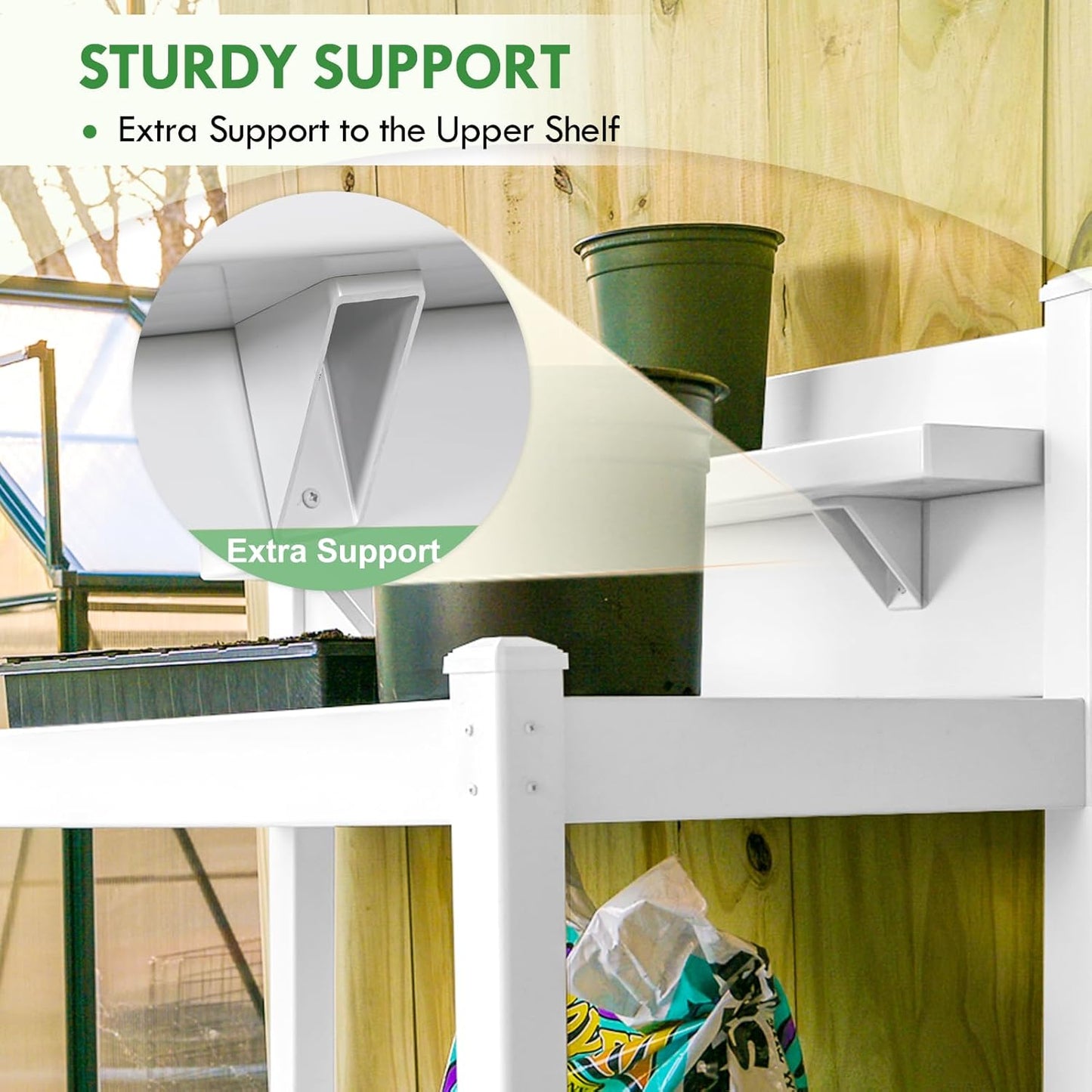 EAGLE PEAK Outdoor Indoor Maintenance Free Vinyl Garden Potting Bench, Waterproof Potting Table with Open Shelf, Lower Storage, 40inx21.6inx43.9in, White