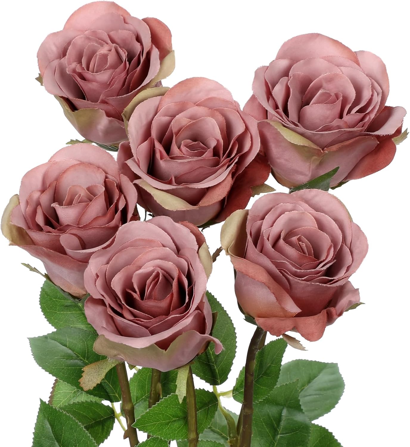 Briful Dusty Roses Pink Artificial Flowers– 6PCS 18.9" Faux Rose Silk Flowers with Long Stems Realistic Fake Rose Bouquet for DIY Wedding Arrangements Table Vase Centerpieces Home Event Decor