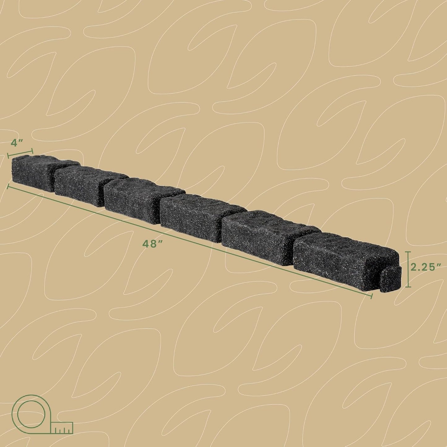 Beuta Landscape Edging | Garden Edging Border | Faux Stone Bricks for Lawn edging, Flower beds, Pathways & Yard Edging– 10 Packs | Each Section Has 6 Bricks 48"L x 4"W x 2.25"H | 30 Spikes |Charcoal