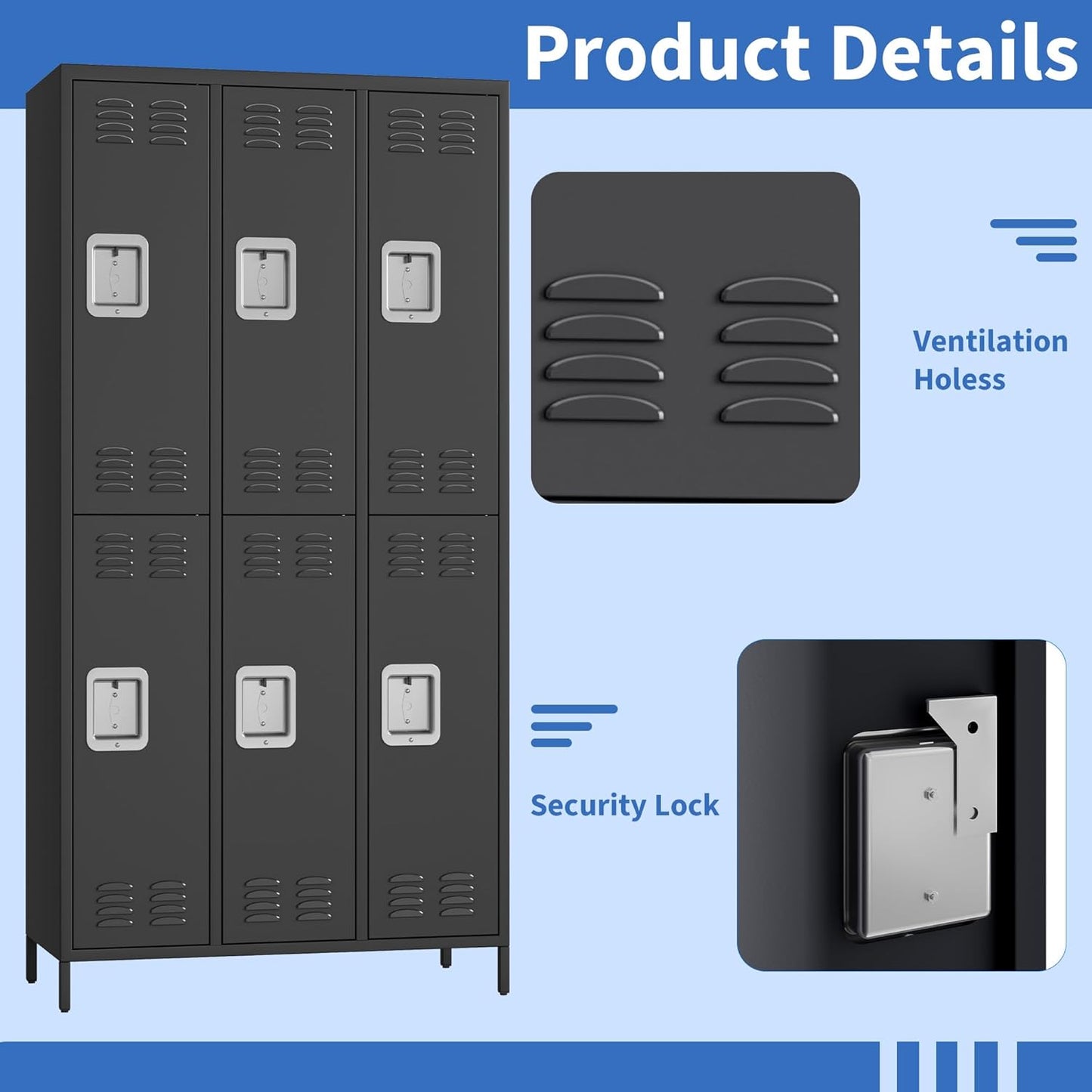 6 Doors Employee Lockers for Office, Metal Sorage Locker Combination, Lockable Employees Metal Locker With Door, Industrial Storage Lockers for Home, School, Gym
