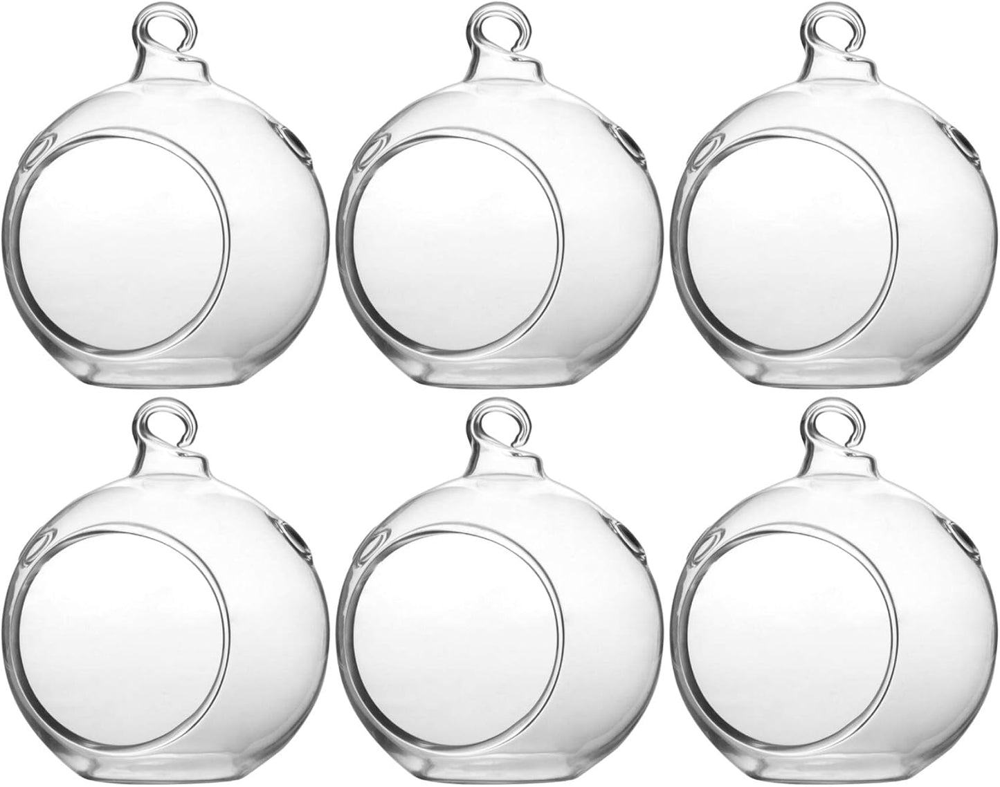 WGV Hanging Terrarium Globe, Width 2.5", Height 3", DIY Air Succulent Planter, Clear Glass Vase Orb with Flat Bottom, Candle Holder for Windowsill Outdoor Garden Decor, 6 Pieces Bulk
