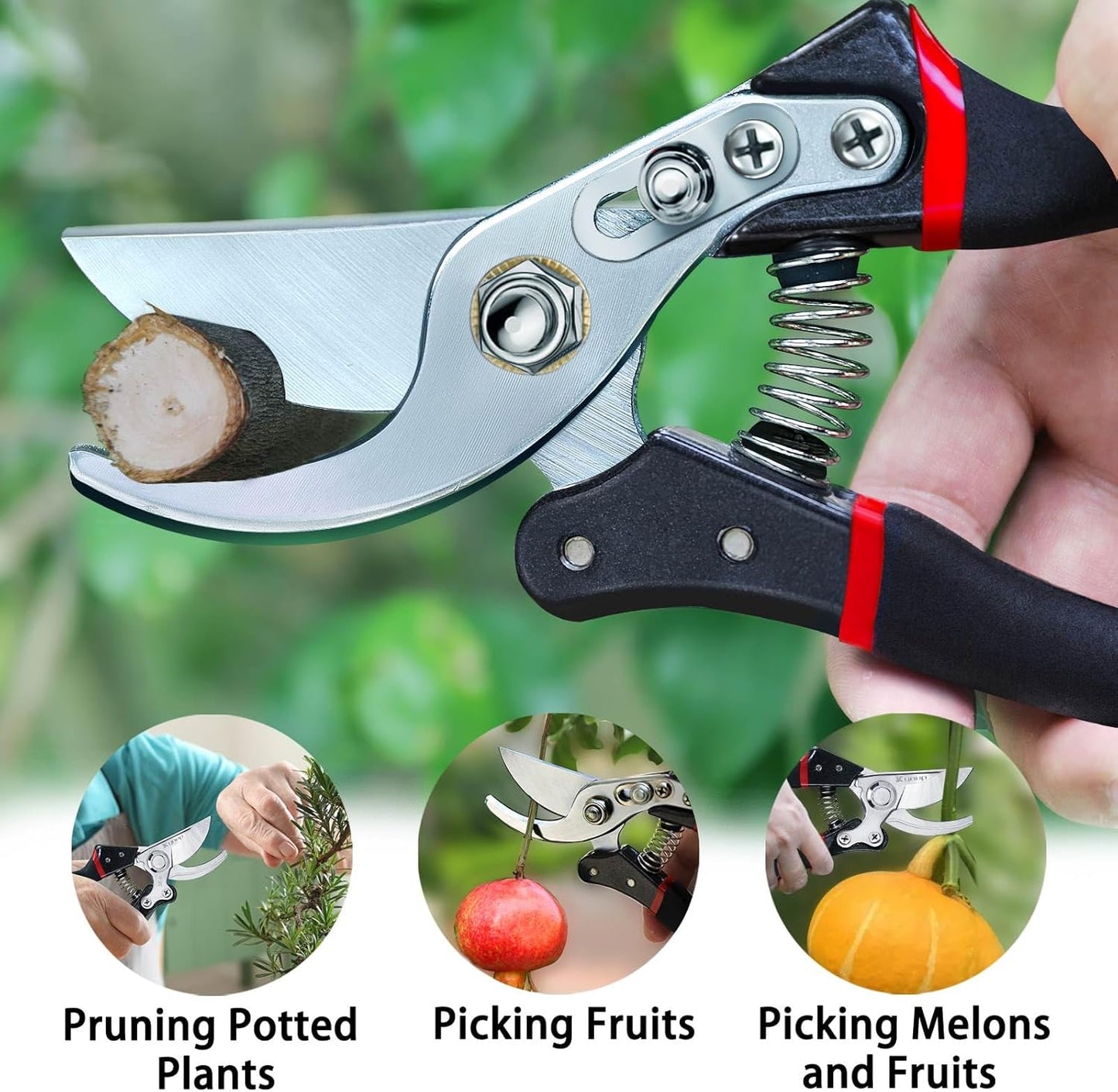 Kynup Pruning Shears for Gardening, Garden Shears Heavy Duty, Cutting Shears Pruners, Hedge Clippers, Rose Pruning Shears, Hand Clippers Gardening (Red Black)