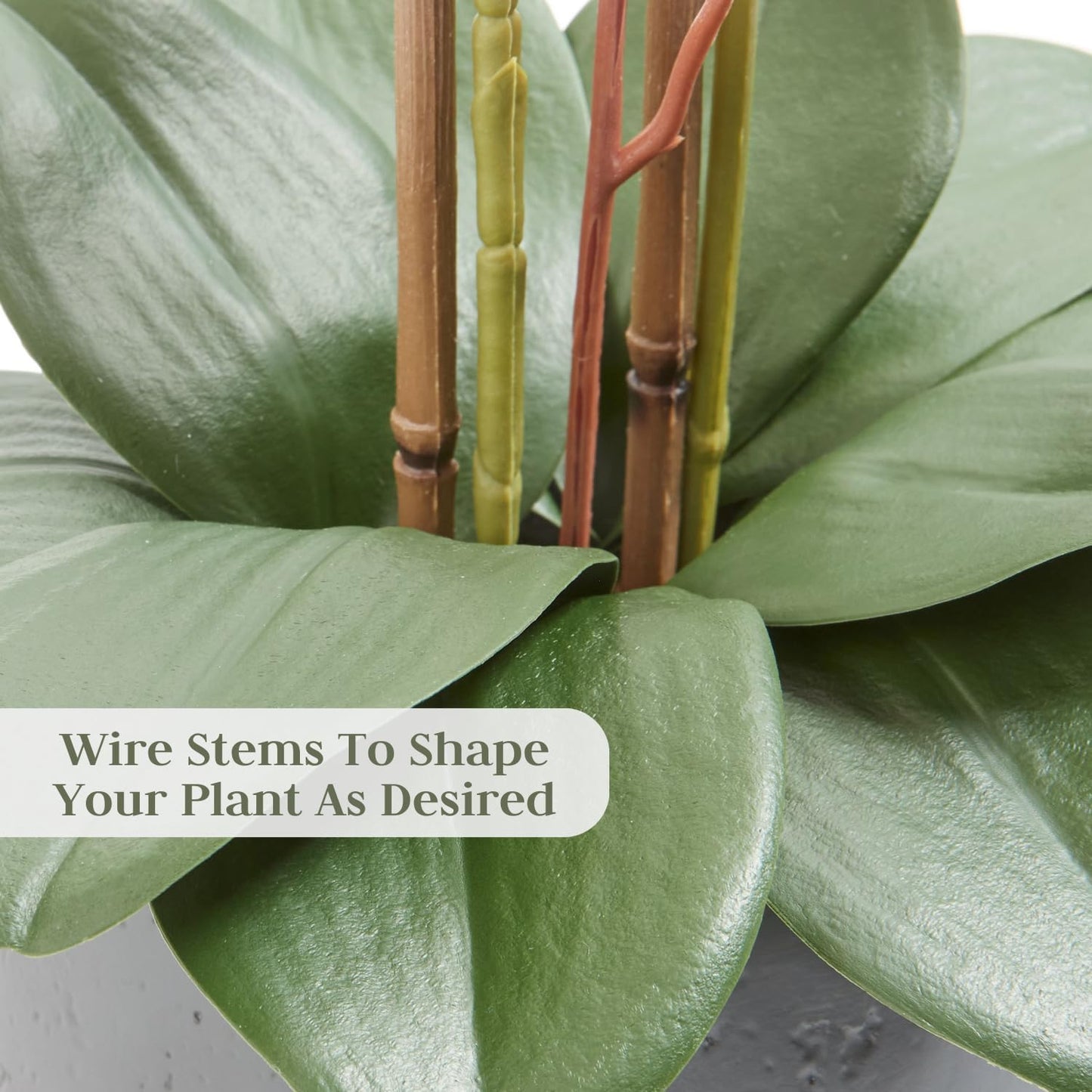 Faux White Orchid Plant, Premium Artificial Indoor Flower Display Stands 25-Inches with Beautiful Sculptural Blooms and Foliage That Lasts Forever, Grey Planter Pot Included